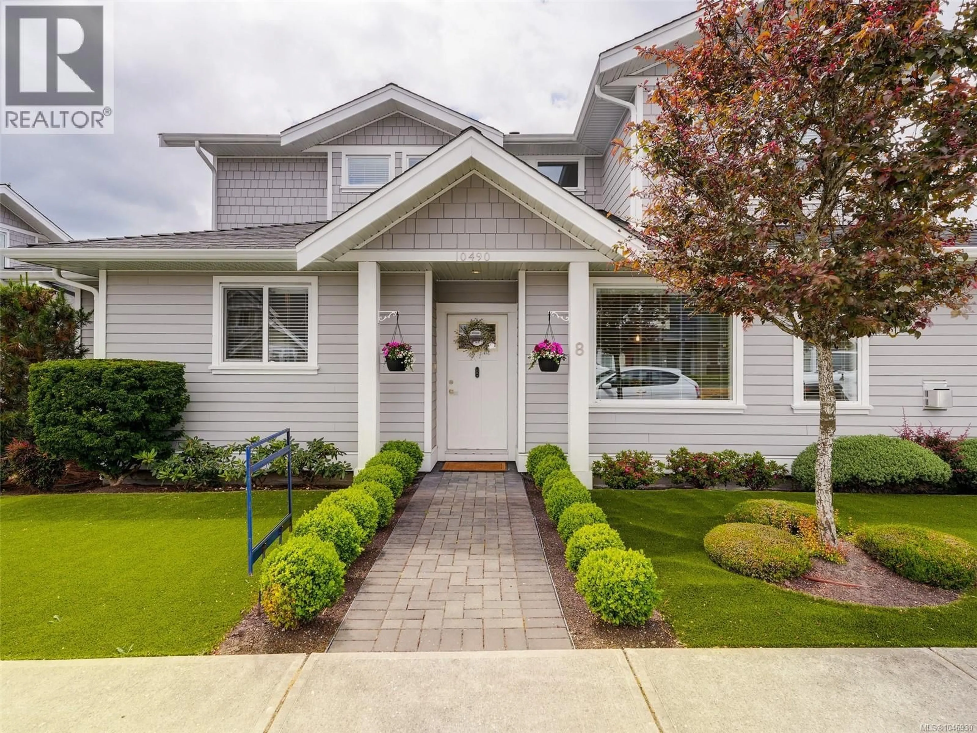 Home with vinyl exterior material, street for 8 - 10490 RESTHAVEN DRIVE, Sidney British Columbia V8L3H7