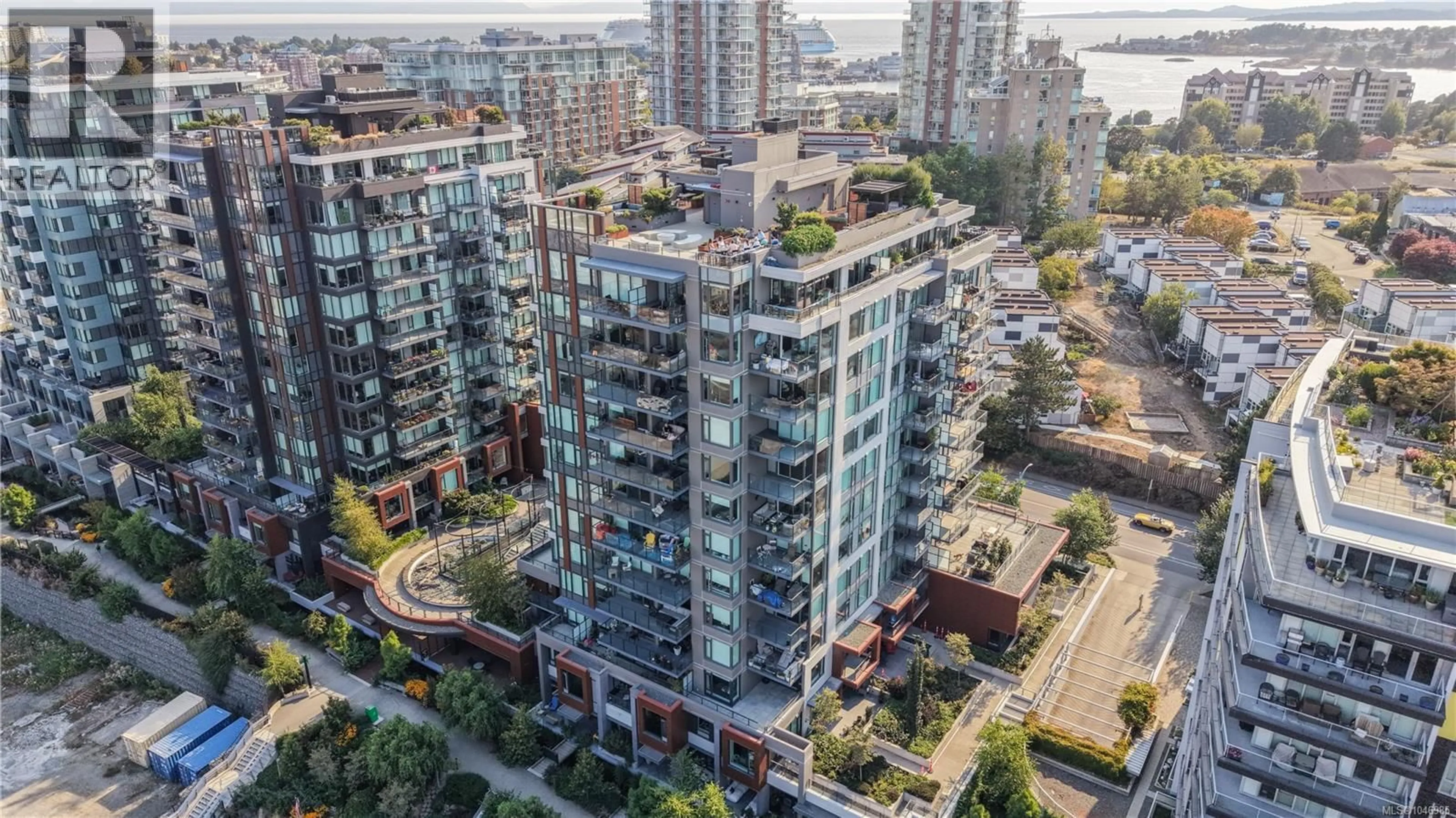 A pic from outside/outdoor area/front of a property/back of a property/a pic from drone, city buildings view from balcony for 1104 - 369 TYEE ROAD, Victoria British Columbia V9A0B6
