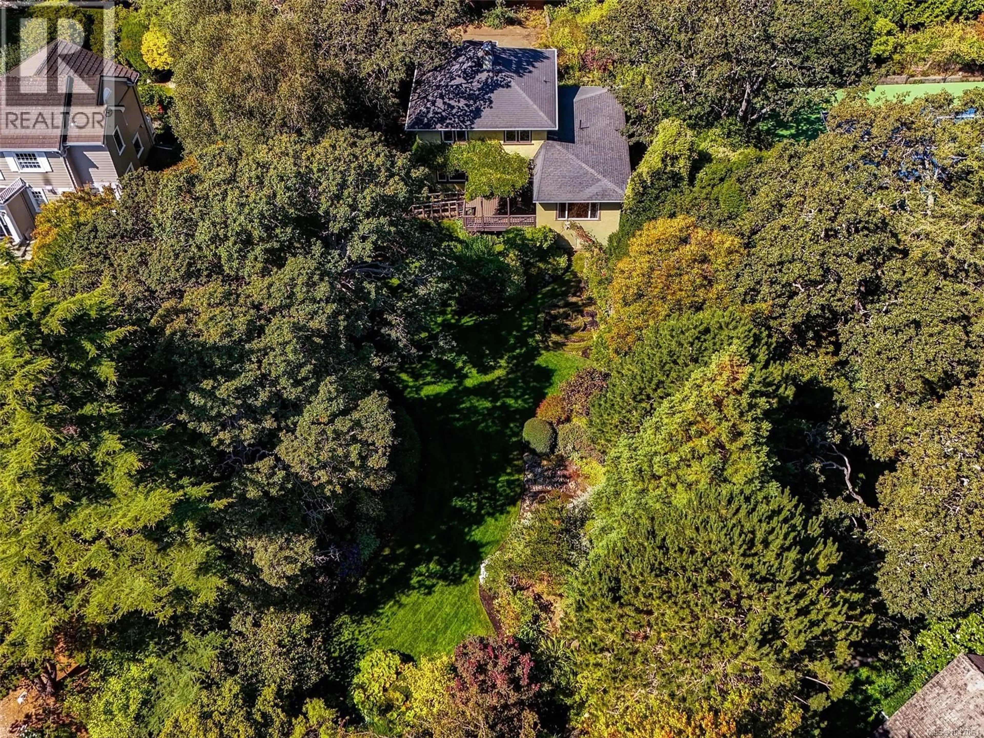 A pic from outside/outdoor area/front of a property/back of a property/a pic from drone, forest/trees view for 535 ISLAND ROAD, Oak Bay British Columbia V8S2T7