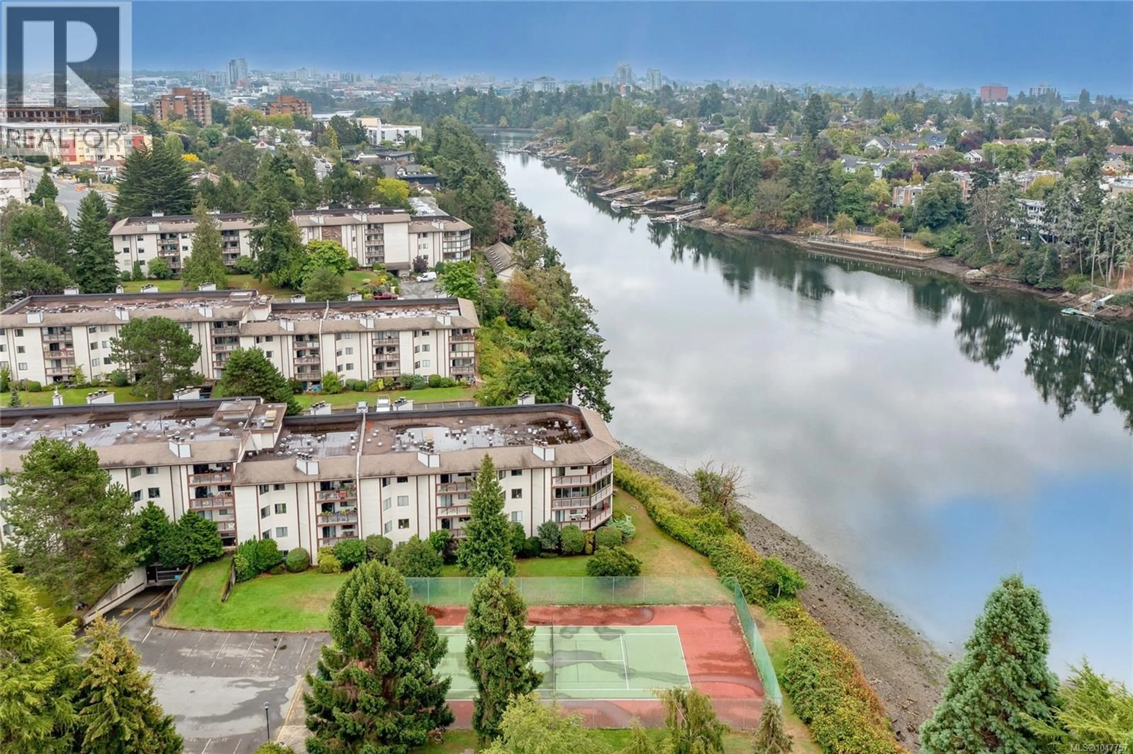 A pic from outside/outdoor area/front of a property/back of a property/a pic from drone, water/lake/river/ocean view for 310 - 73 GORGE ROAD WEST, Saanich British Columbia V9A1L9
