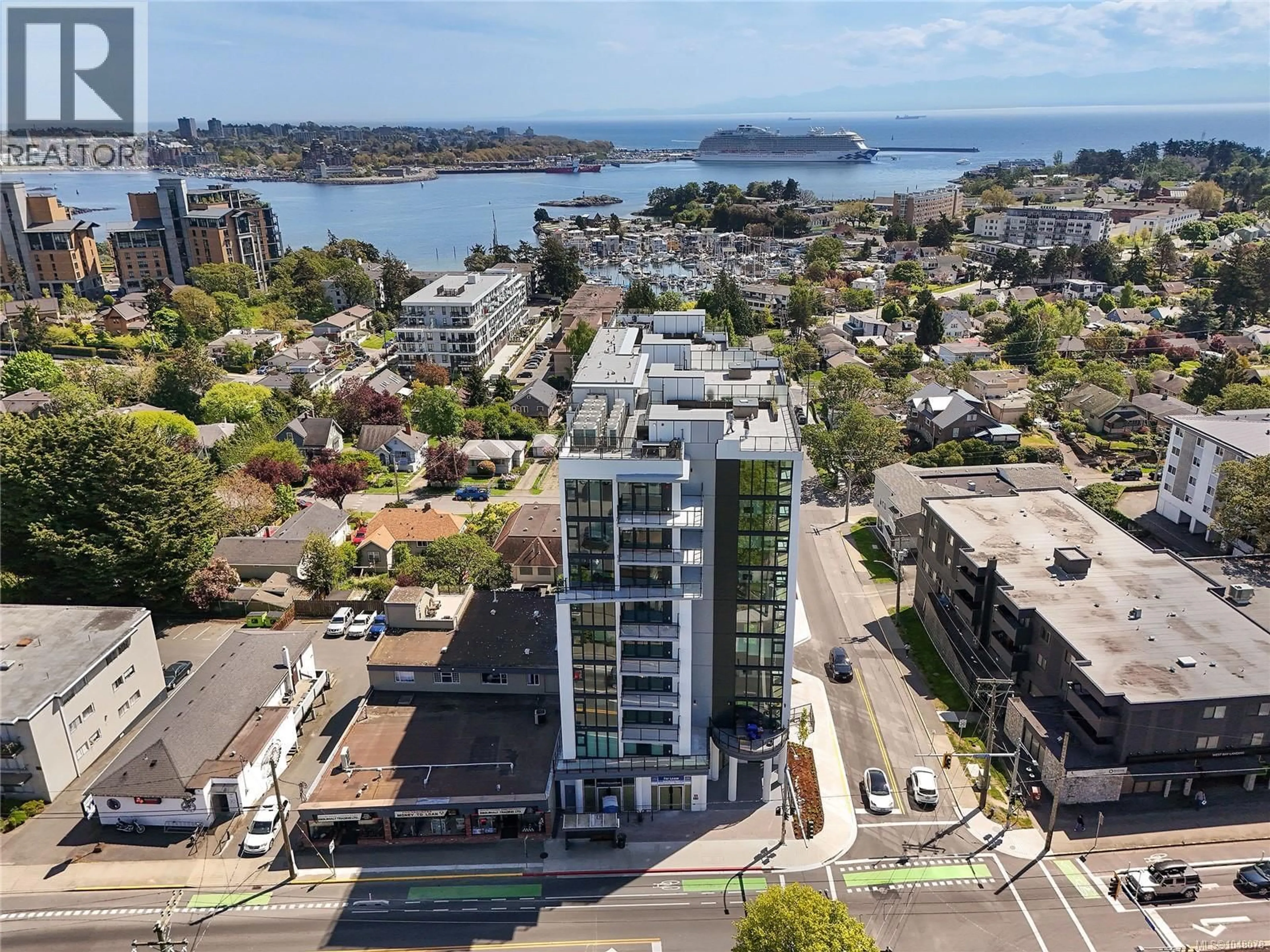 A pic from outside/outdoor area/front of a property/back of a property/a pic from drone, city buildings view from balcony for 608 - 899 ESQUIMALT ROAD, Esquimalt British Columbia V9A0L7