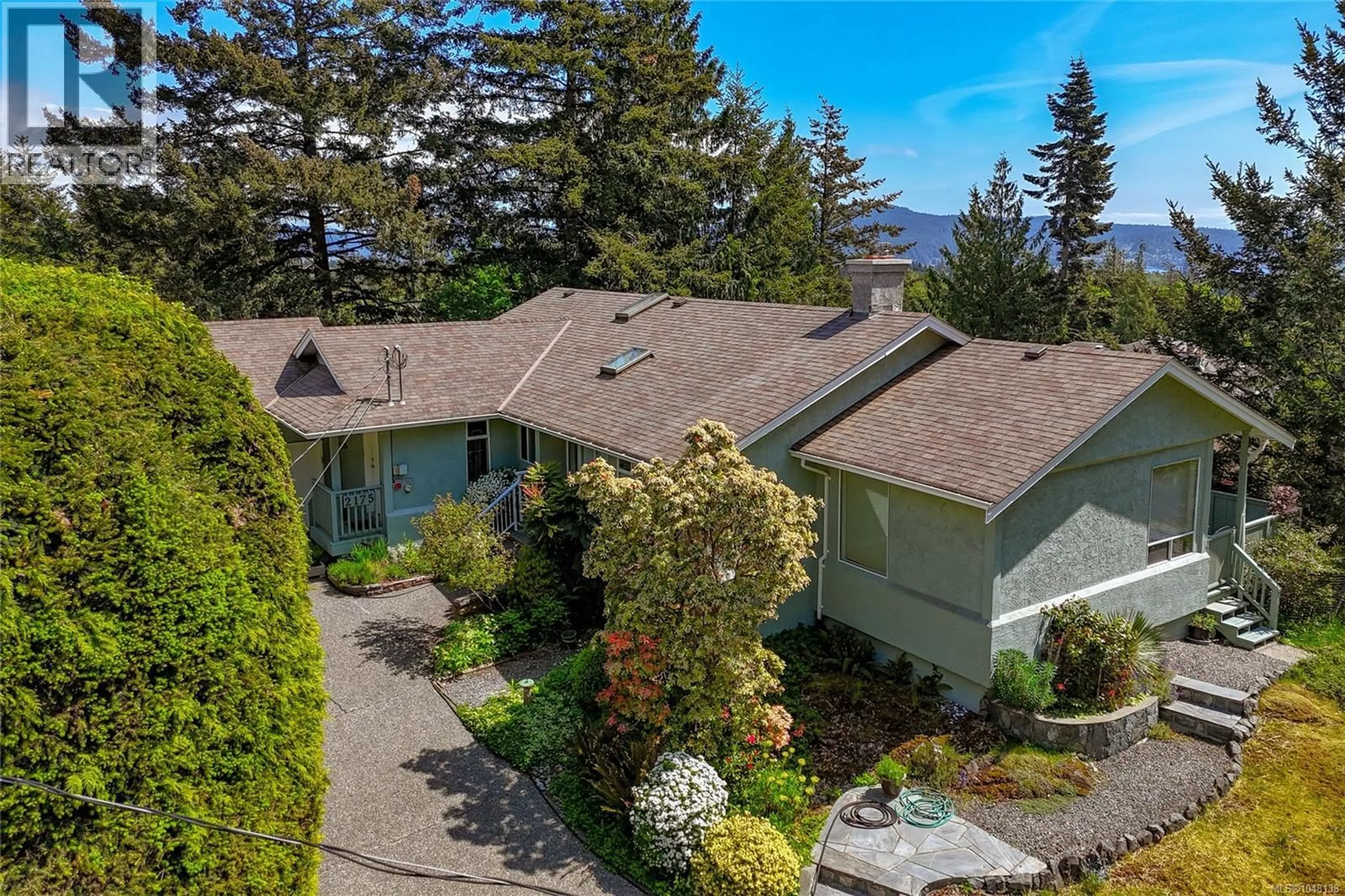 A pic from outside/outdoor area/front of a property/back of a property/a pic from drone, mountain view for 2175 FIRWOOD PLACE, Sooke British Columbia V9Z0N2