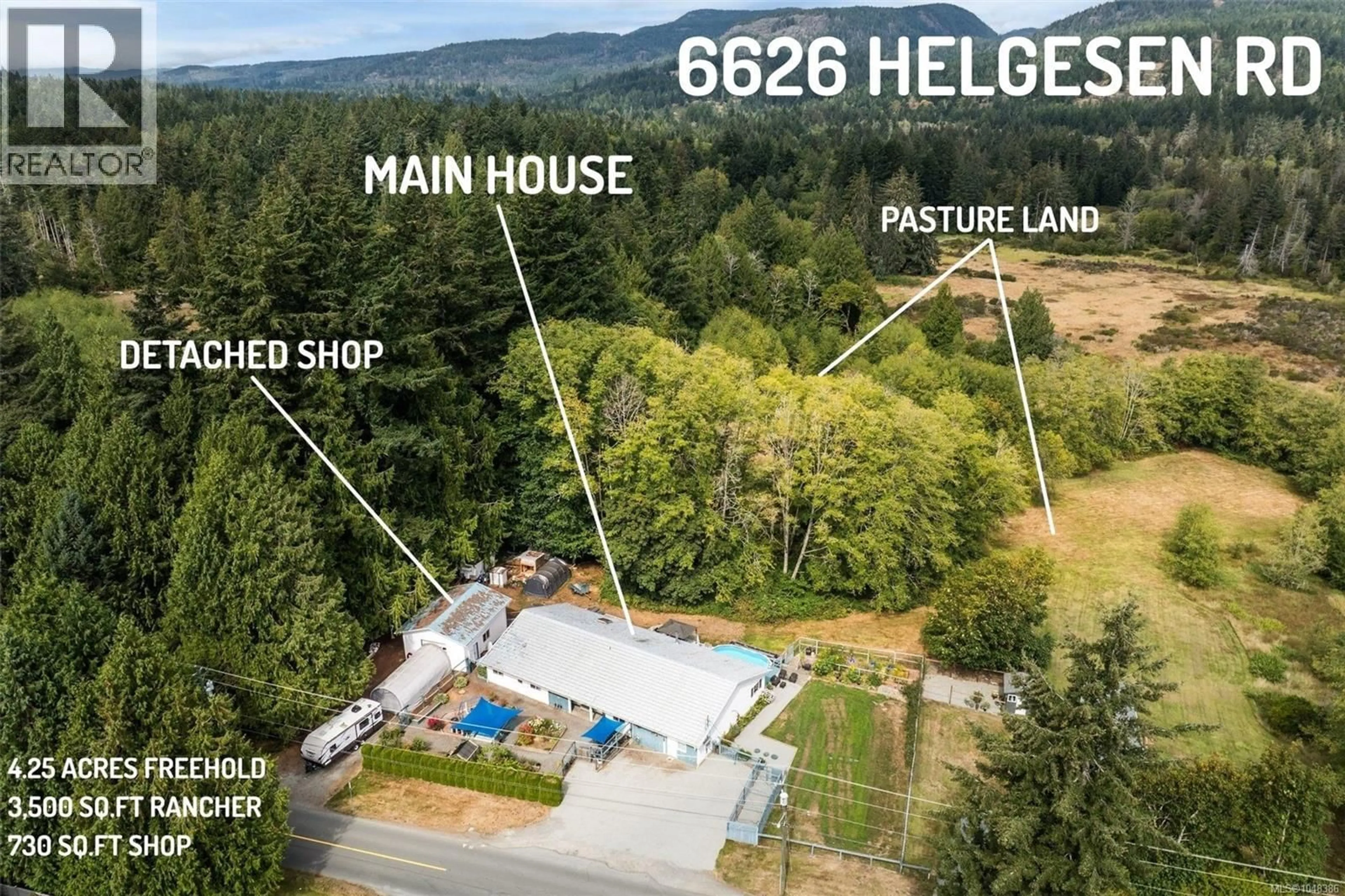A pic from outside/outdoor area/front of a property/back of a property/a pic from drone, building for 6626 HELGESEN ROAD, Sooke British Columbia V9Z1H9