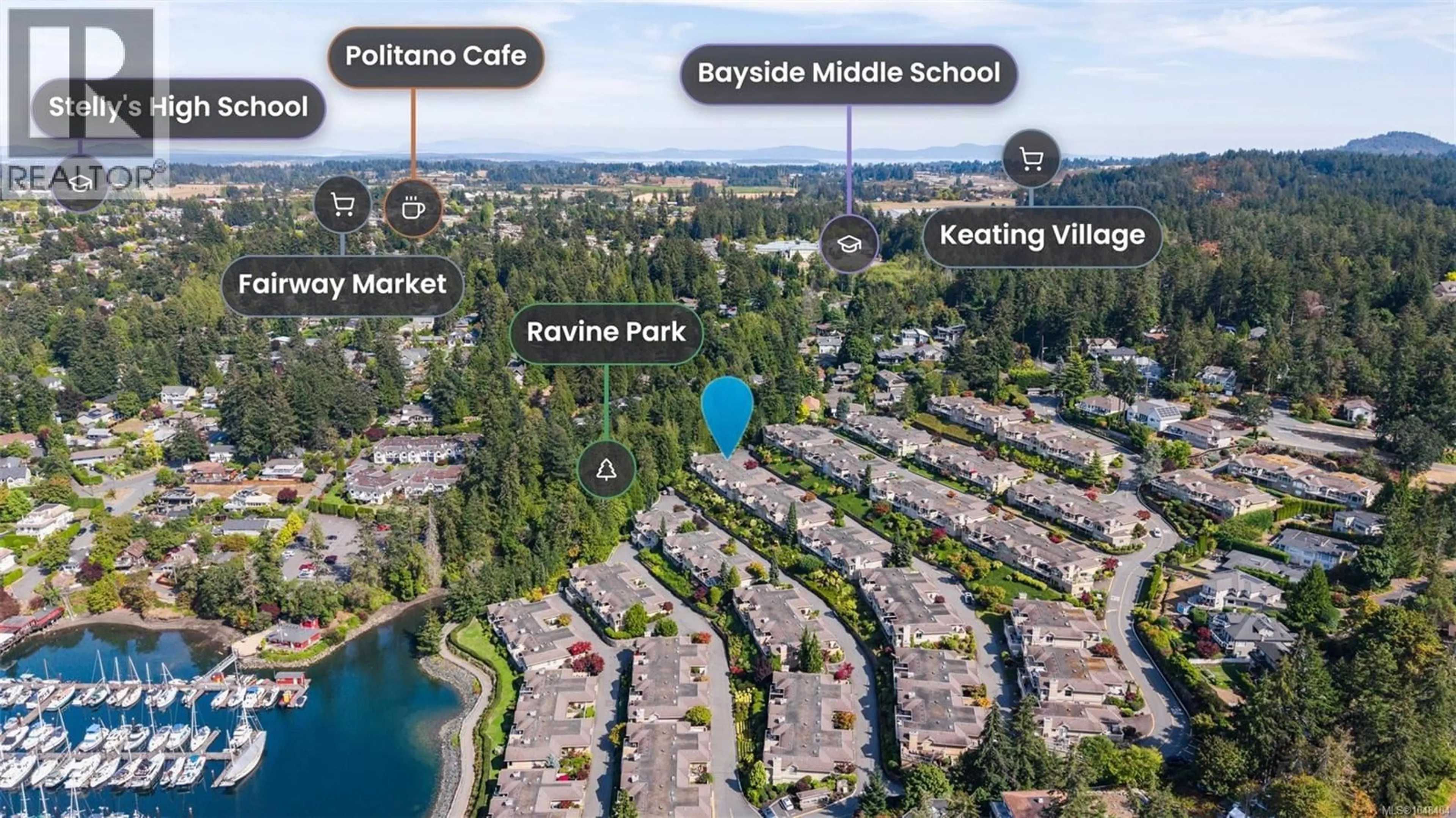 A pic from outside/outdoor area/front of a property/back of a property/a pic from drone, water/lake/river/ocean view for 736 - 6880 WALLACE DRIVE, Central Saanich British Columbia V0S1A0