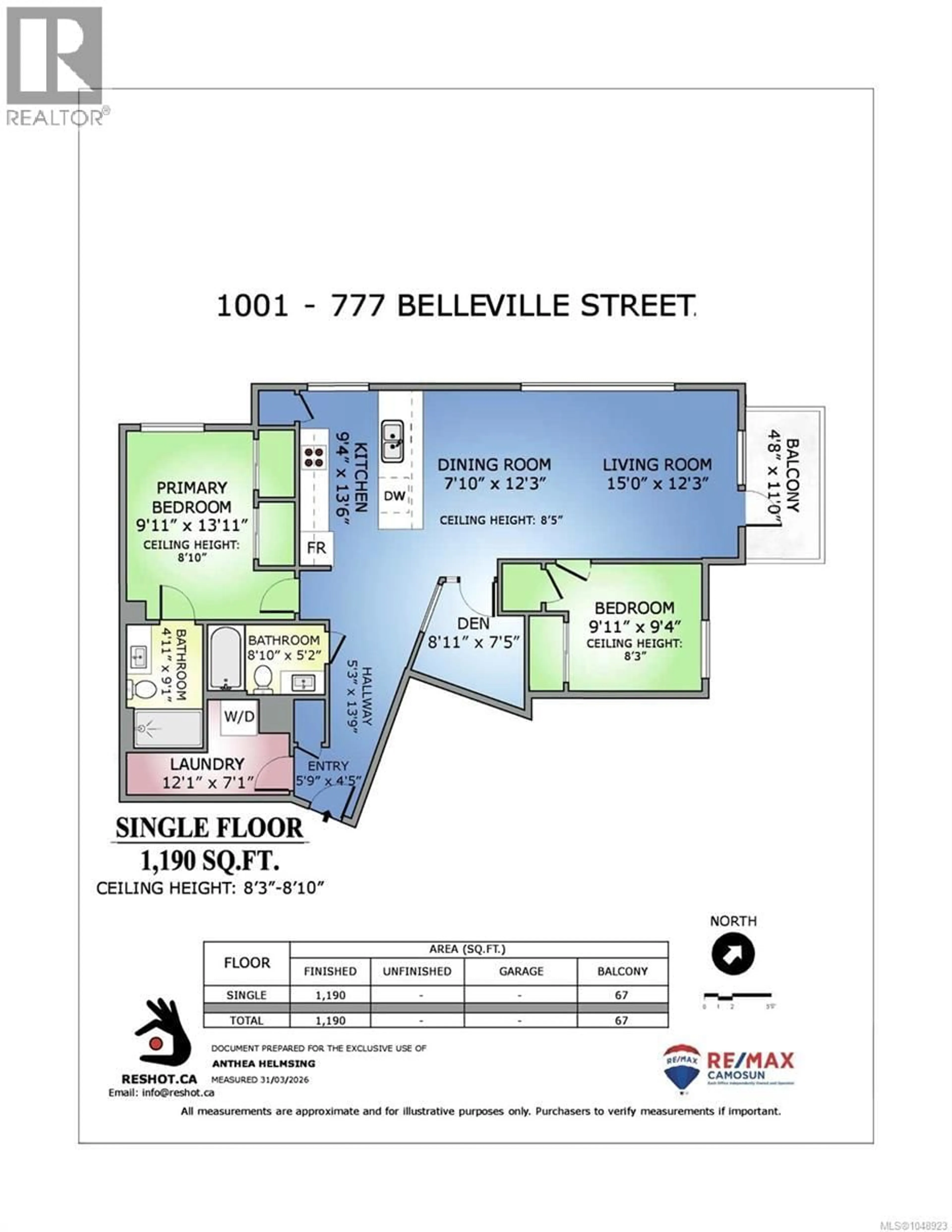 Floor plan for 1001 - 777 BELLEVILLE STREET, Victoria British Columbia V8W0G1