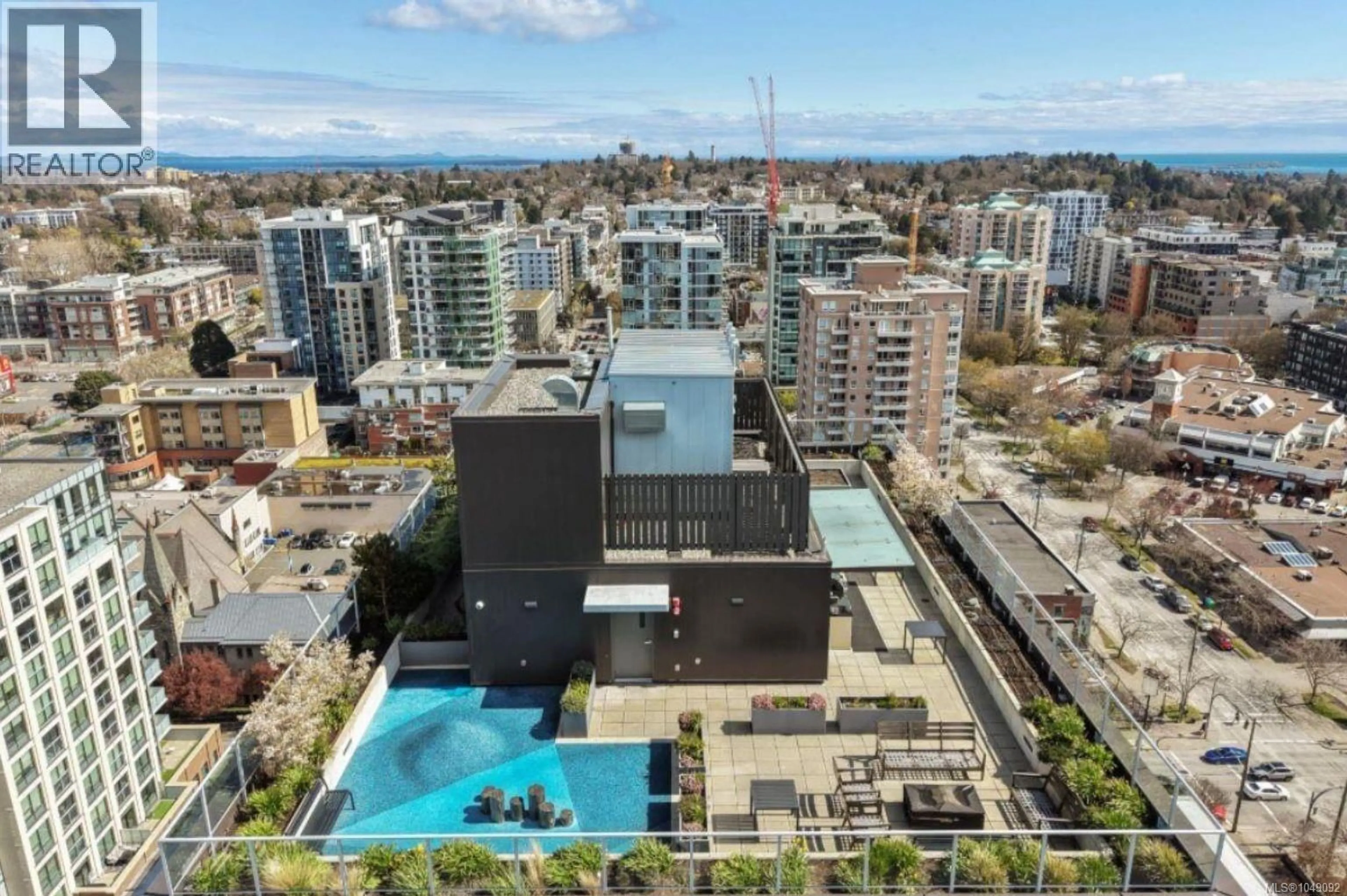 A pic from outside/outdoor area/front of a property/back of a property/a pic from drone, city buildings view from balcony for 401 - 845 JOHNSON STREET, Victoria British Columbia V8W0G3