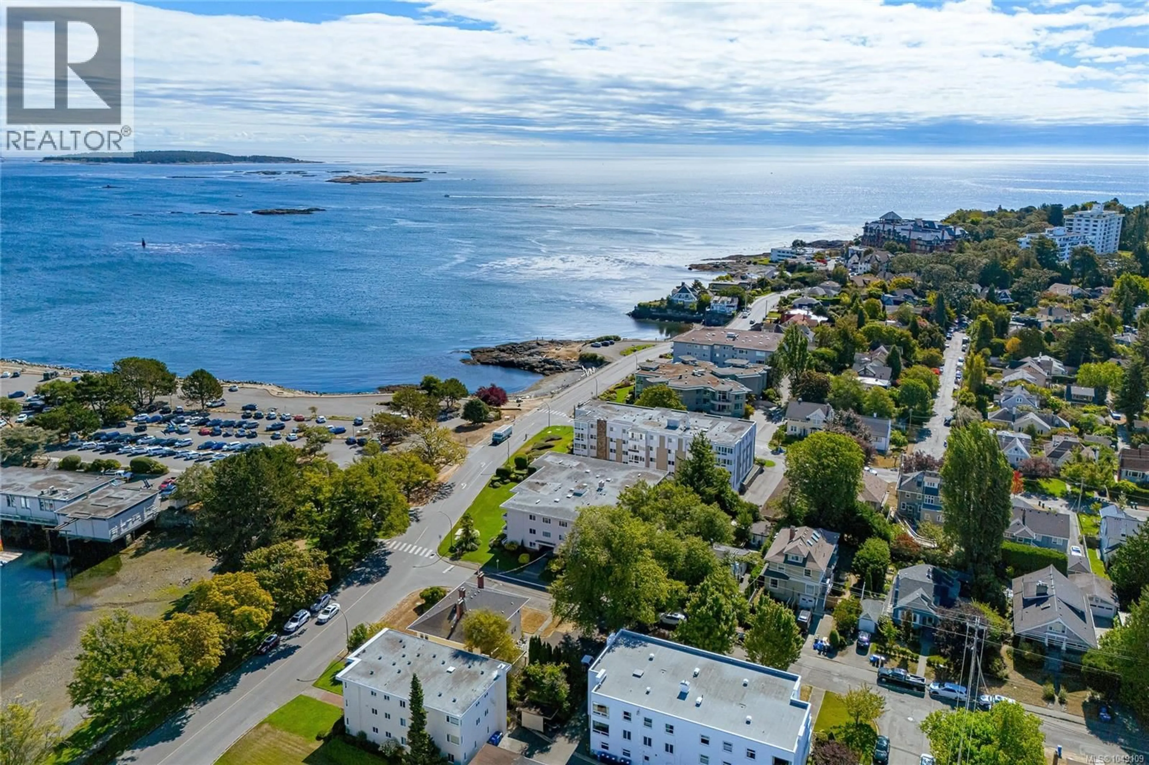 A pic from outside/outdoor area/front of a property/back of a property/a pic from drone, water/lake/river/ocean view for 102 - 1318 BEACH DRIVE, Oak Bay British Columbia V8S2N5