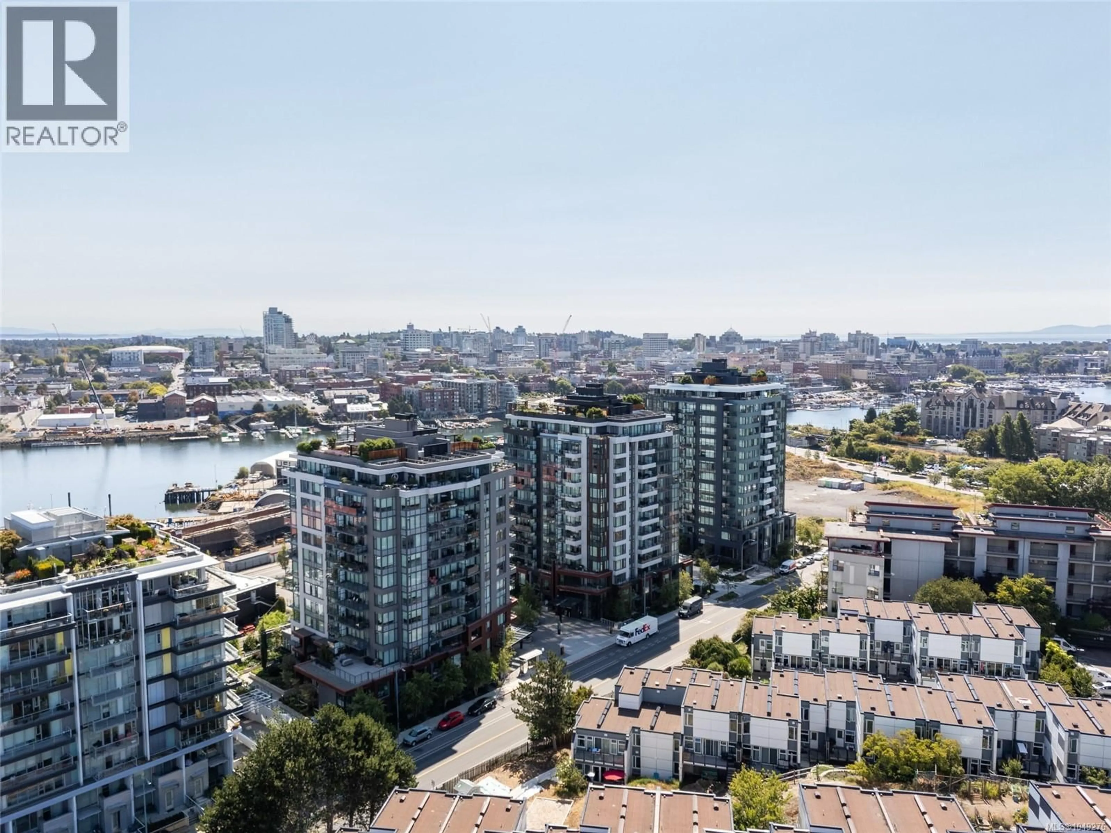 A pic from outside/outdoor area/front of a property/back of a property/a pic from drone, city buildings view from balcony for 705 - 369 TYEE ROAD, Victoria British Columbia V9A0B6