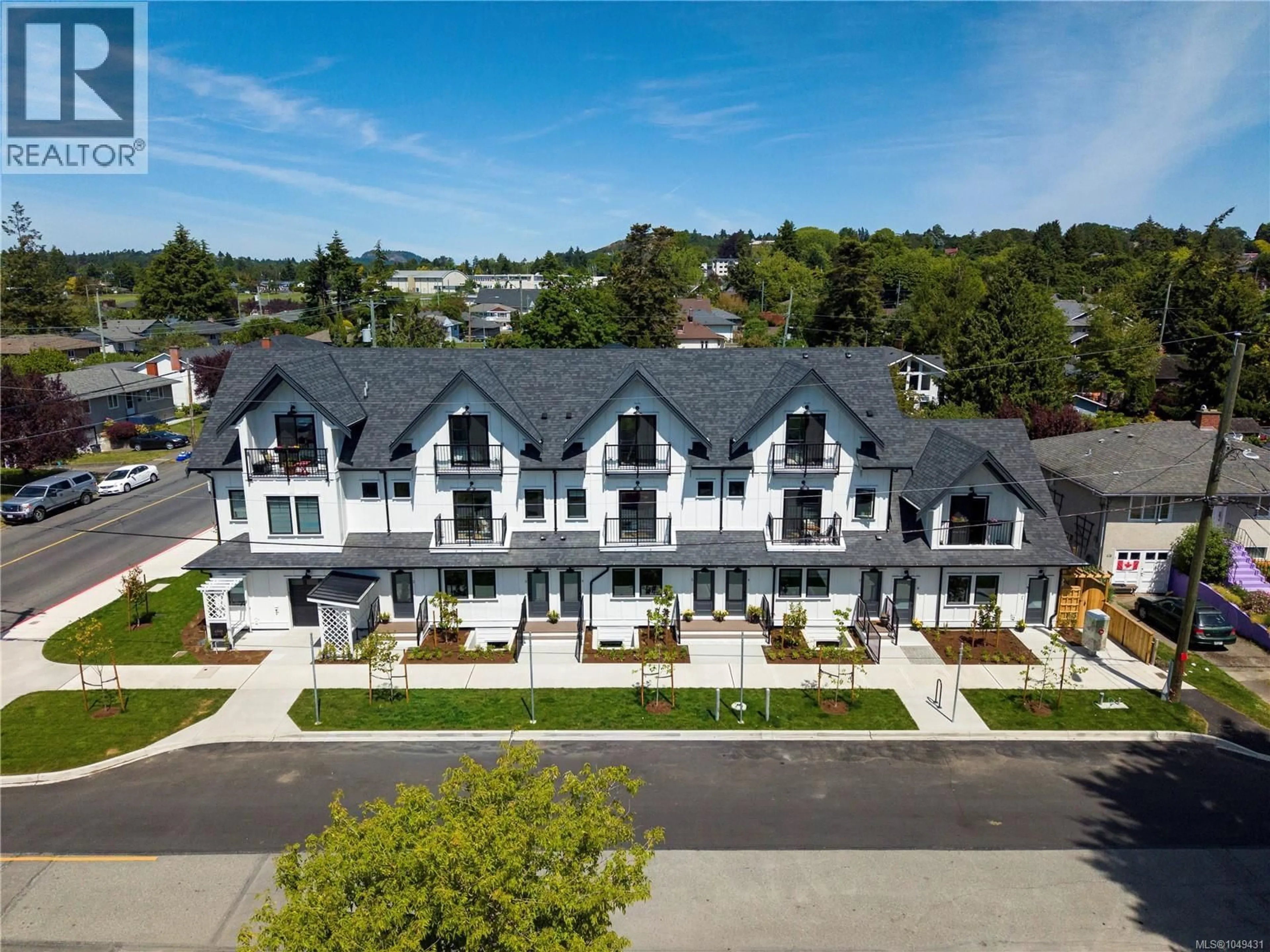 A pic from outside/outdoor area/front of a property/back of a property/a pic from drone, street for 8 - 1830 ALLENBY STREET, Saanich British Columbia V8R3B7