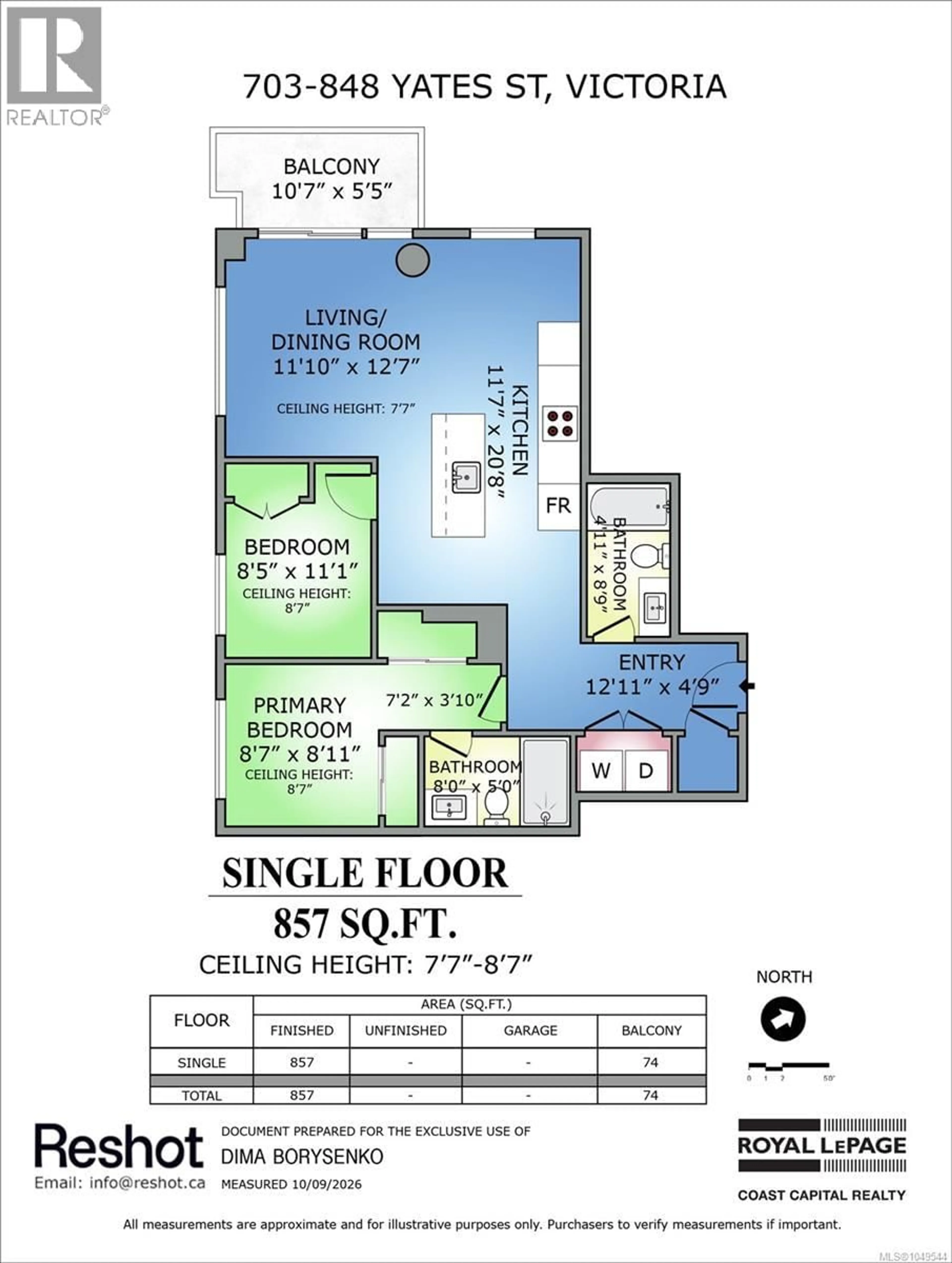 Floor plan for 703 - 848 YATES STREET, Victoria British Columbia V8W0G2