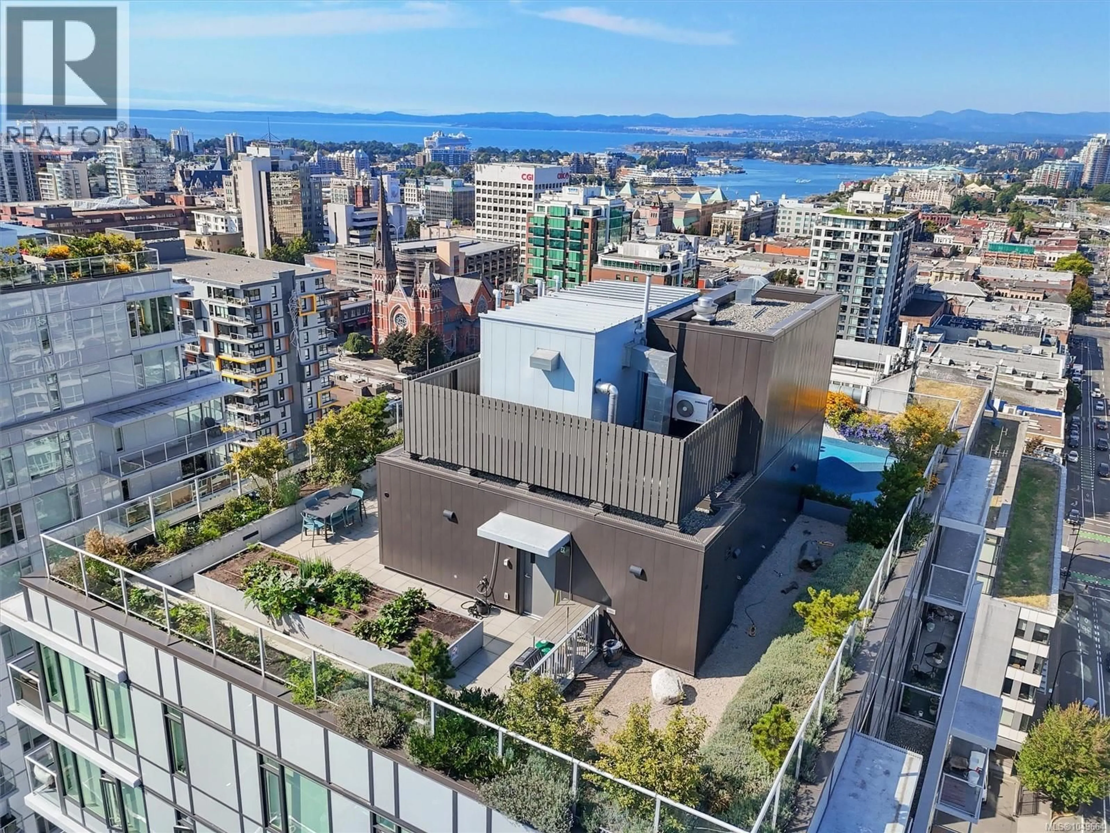 A pic from outside/outdoor area/front of a property/back of a property/a pic from drone, city buildings view from balcony for 604 - 845 JOHNSON STREET, Victoria British Columbia V8W0G3