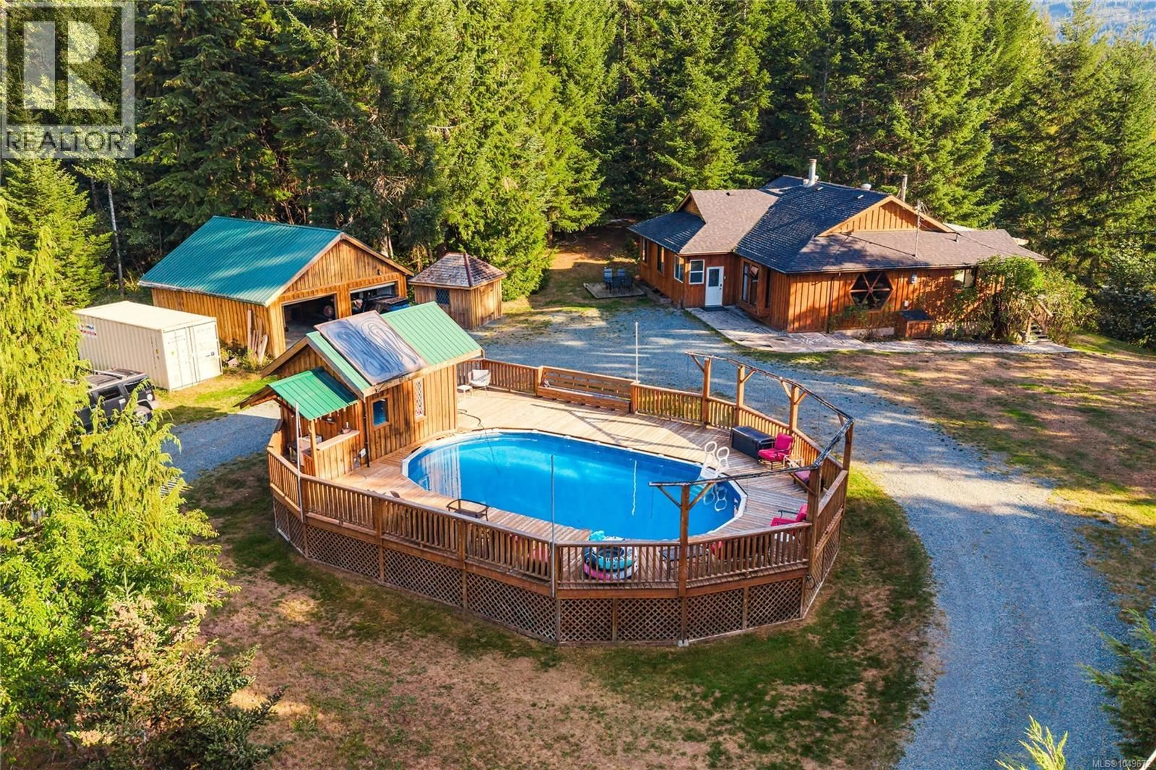 A pic from outside/outdoor area/front of a property/back of a property/a pic from drone, water/lake/river/ocean view for 5982 MAYO ROAD, Lake Cowichan British Columbia V0R2G0