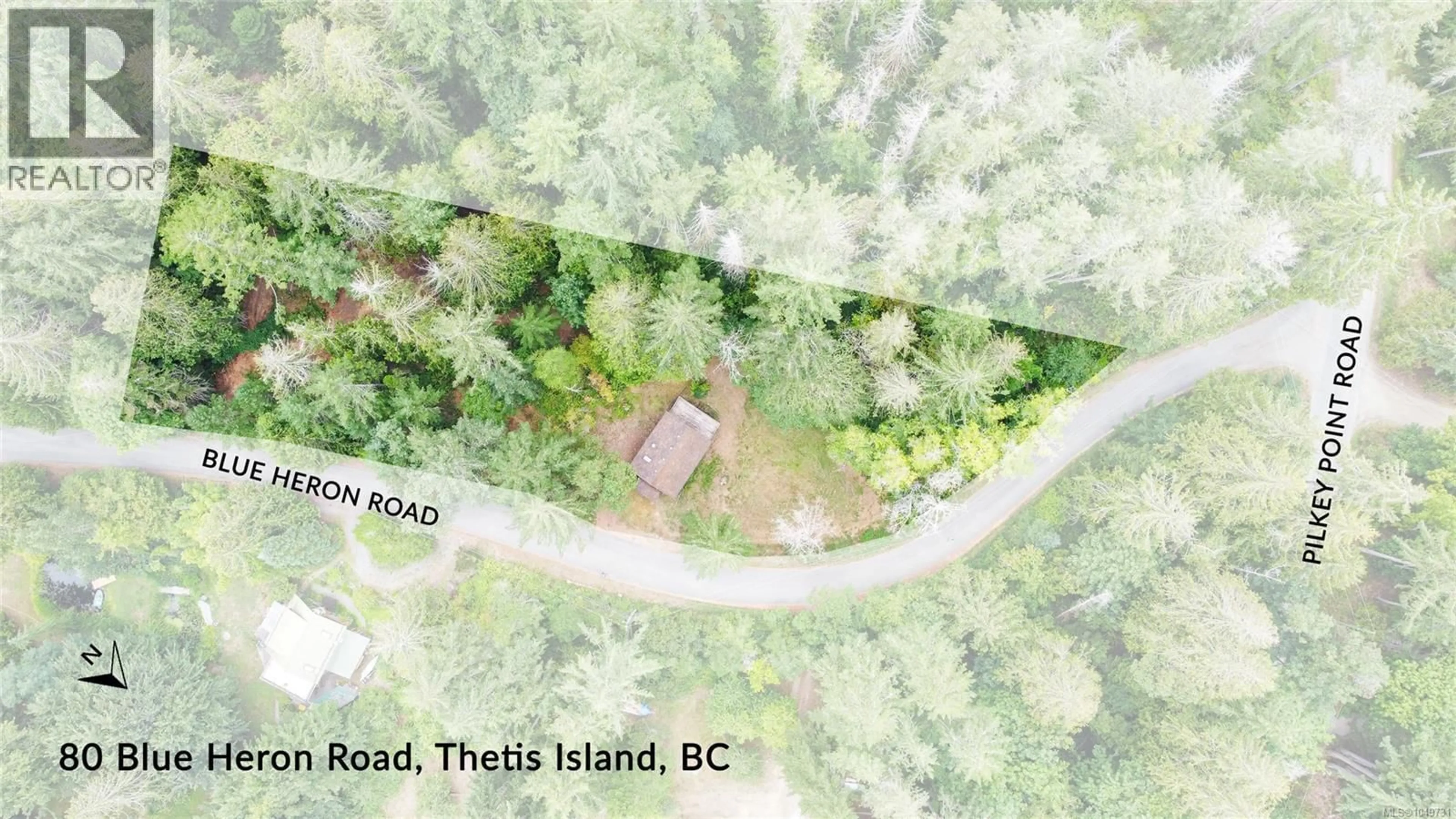 A pic from outside/outdoor area/front of a property/back of a property/a pic from drone, forest/trees view for 80 BLUE HERON ROAD, Thetis Island British Columbia V0R2Y0