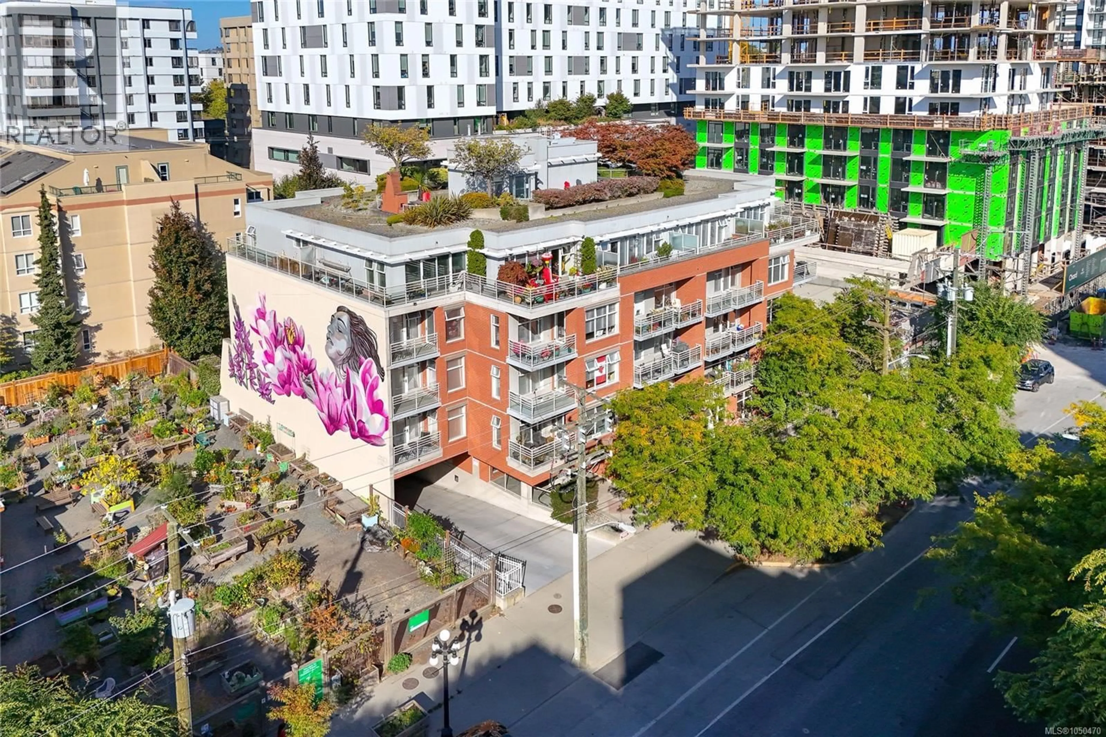 A pic from outside/outdoor area/front of a property/back of a property/a pic from drone, city buildings view from balcony for 505 - 1030 YATES STREET, Victoria British Columbia V8V5A7