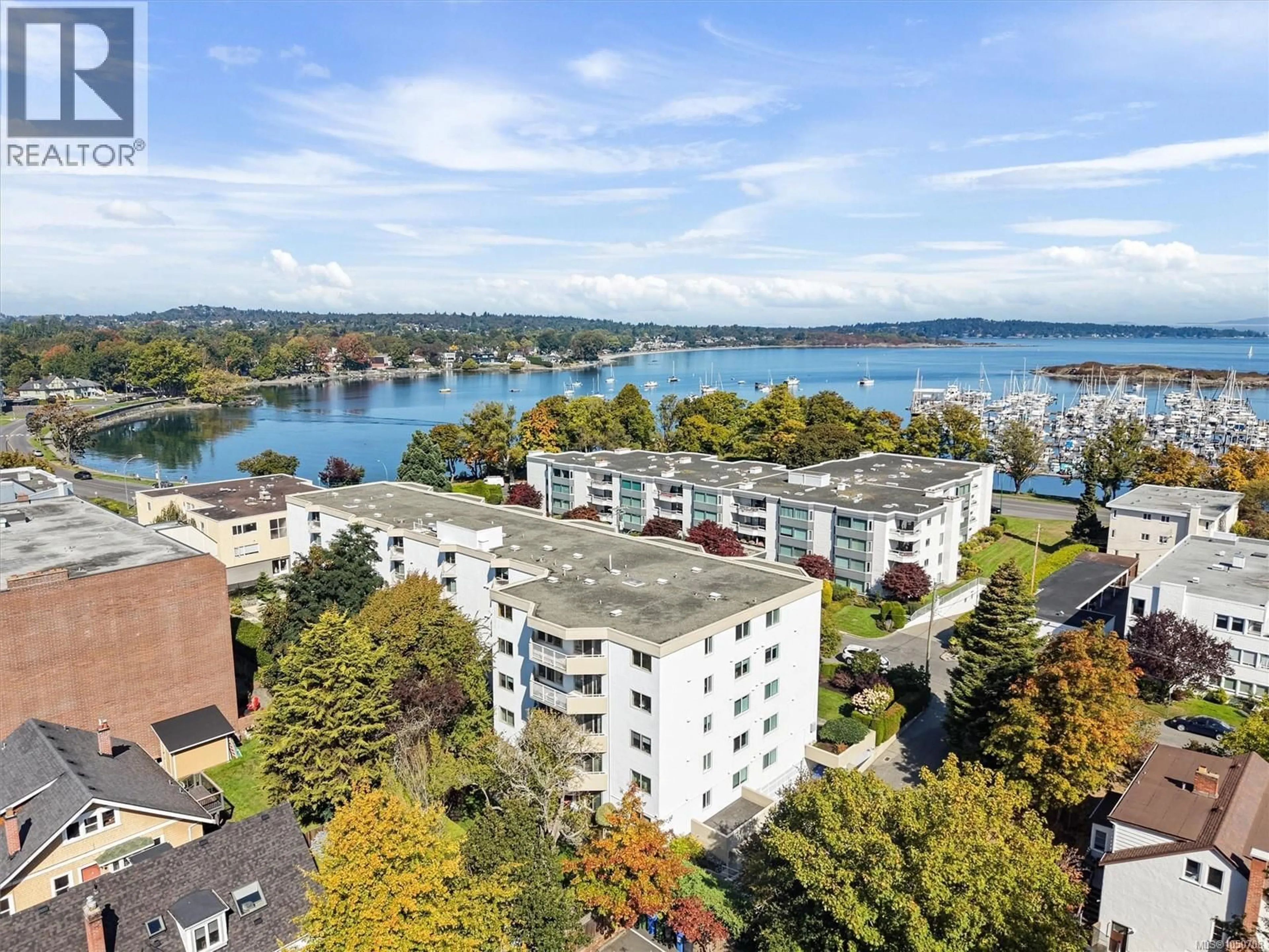 A pic from outside/outdoor area/front of a property/back of a property/a pic from drone, water/lake/river/ocean view for 505 - 1148 GOODWIN STREET, Oak Bay British Columbia V8S5H2