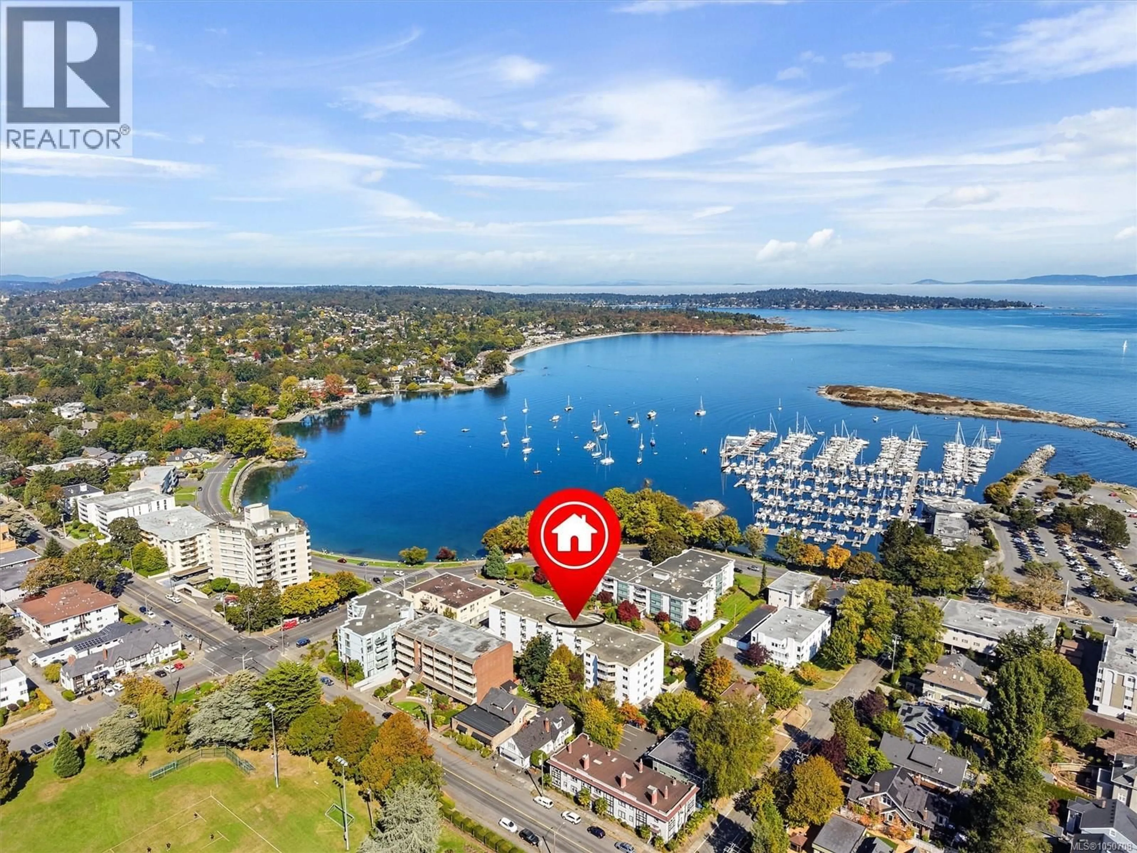 A pic from outside/outdoor area/front of a property/back of a property/a pic from drone, water/lake/river/ocean view for 505 - 1148 GOODWIN STREET, Oak Bay British Columbia V8S5H2