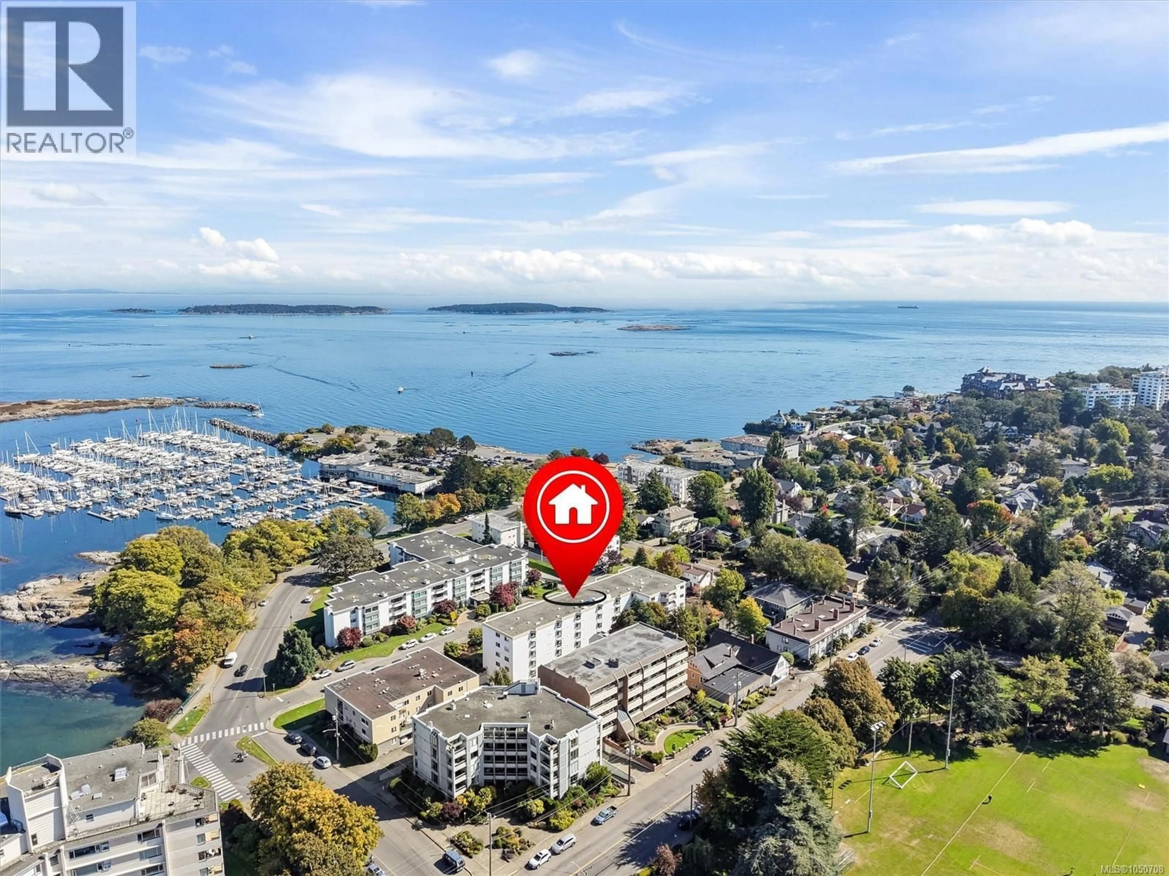 A pic from outside/outdoor area/front of a property/back of a property/a pic from drone, water/lake/river/ocean view for 505 - 1148 GOODWIN STREET, Oak Bay British Columbia V8S5H2
