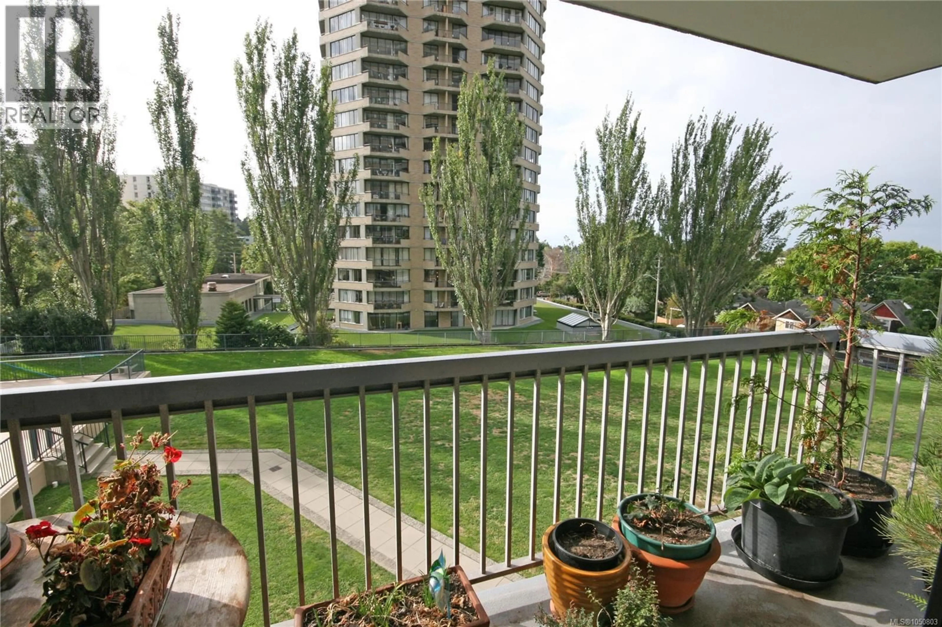 Balcony in the apartment, city buildings view from balcony for 408 - 647 MICHIGAN STREET, Victoria British Columbia V8V1S9