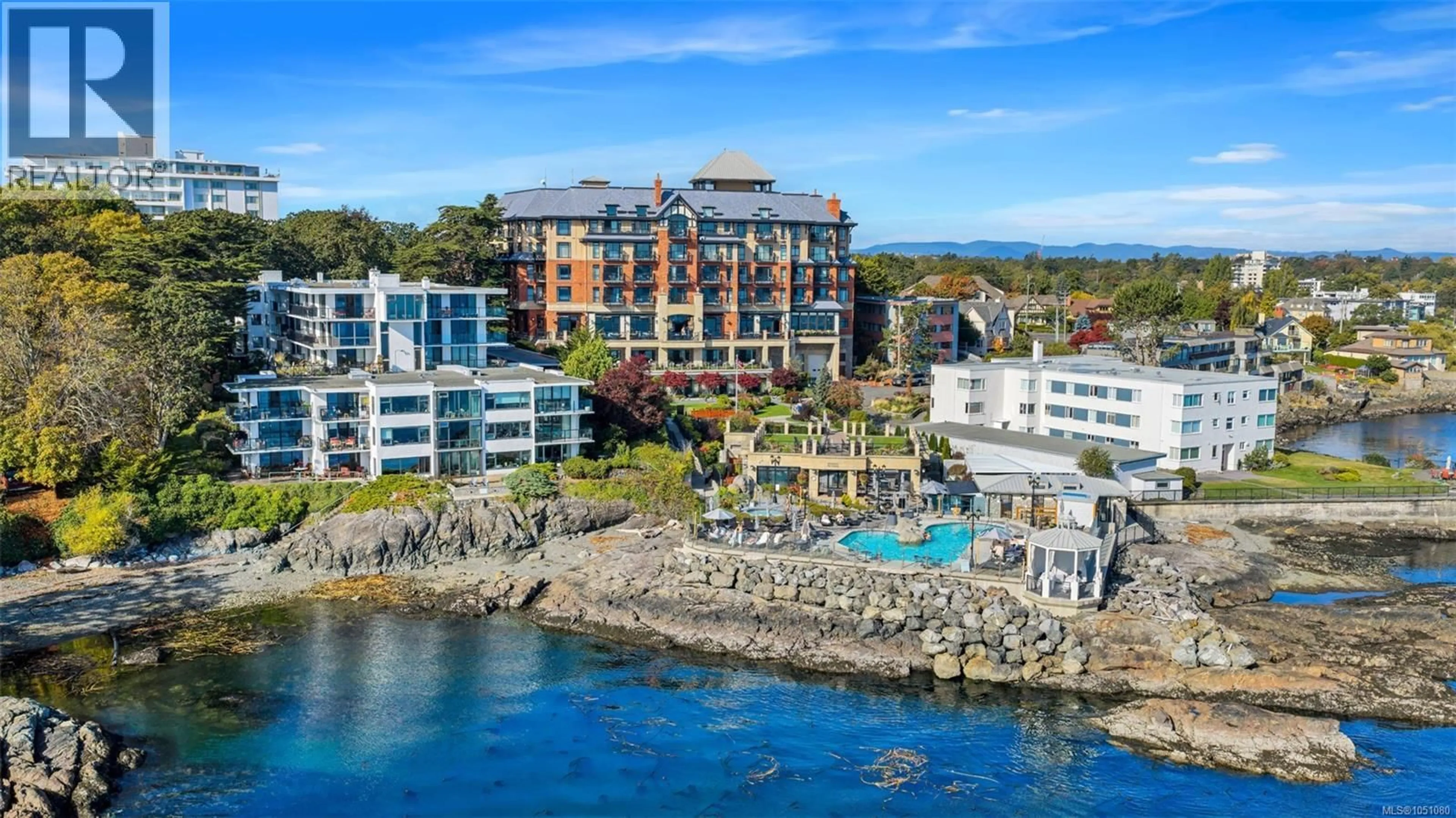 A pic from outside/outdoor area/front of a property/back of a property/a pic from drone, water/lake/river/ocean view for 407 - 1159 BEACH DRIVE, Oak Bay British Columbia V8S2N2