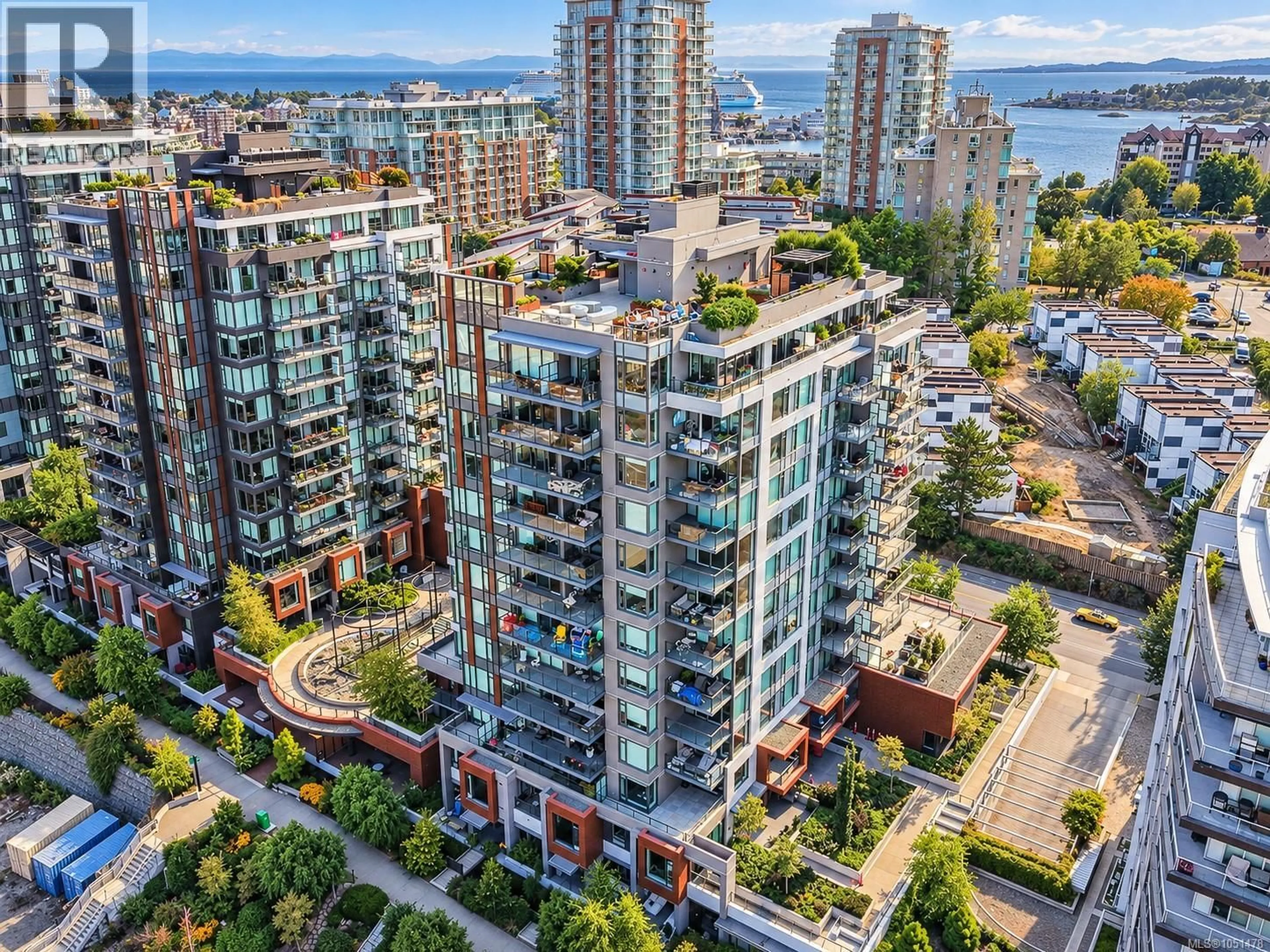 A pic from outside/outdoor area/front of a property/back of a property/a pic from drone, city buildings view from balcony for 108 - 369 TYEE ROAD, Victoria British Columbia V9A0B6