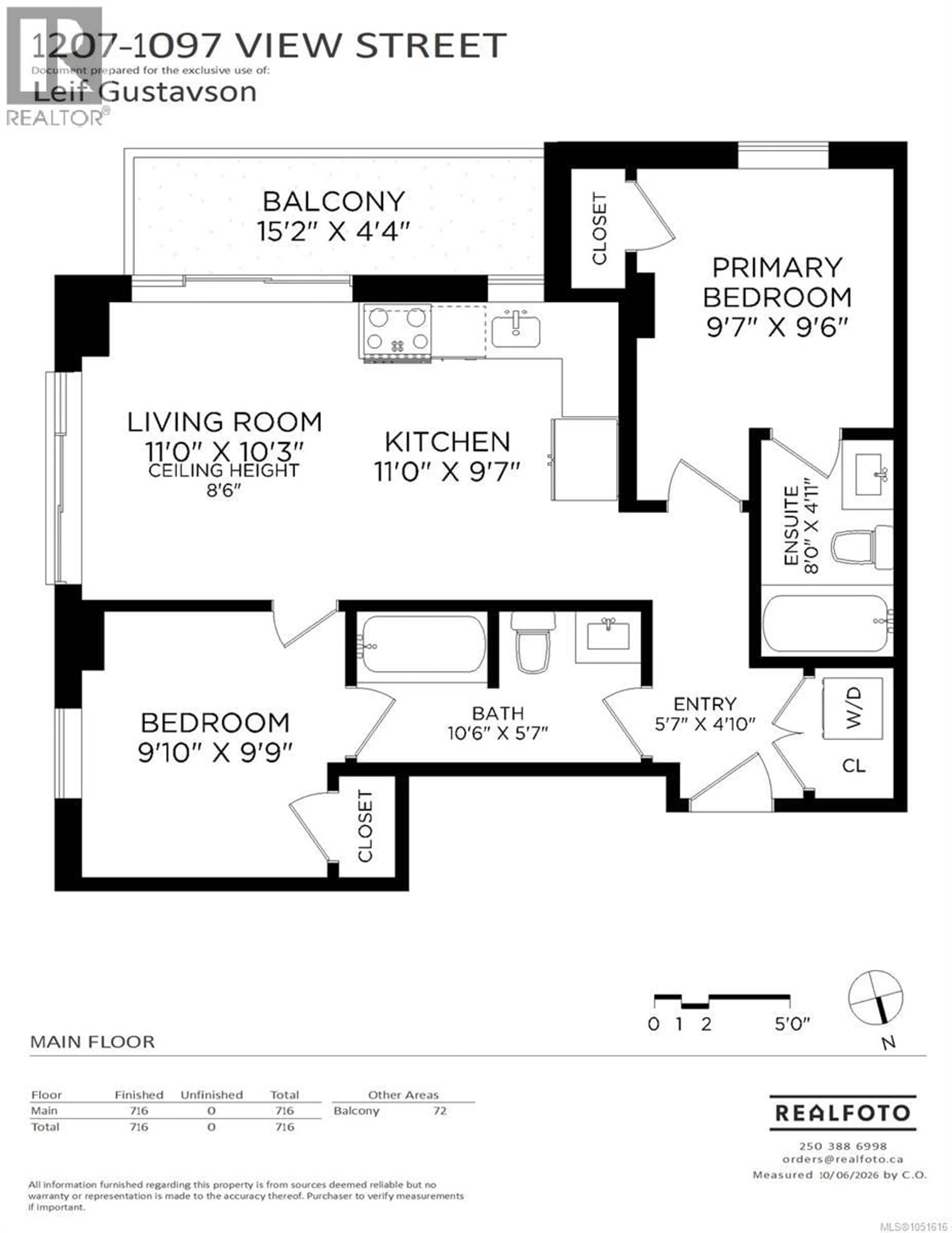 Floor plan for 1207 - 1097 VIEW STREET, Victoria British Columbia V8V0G9
