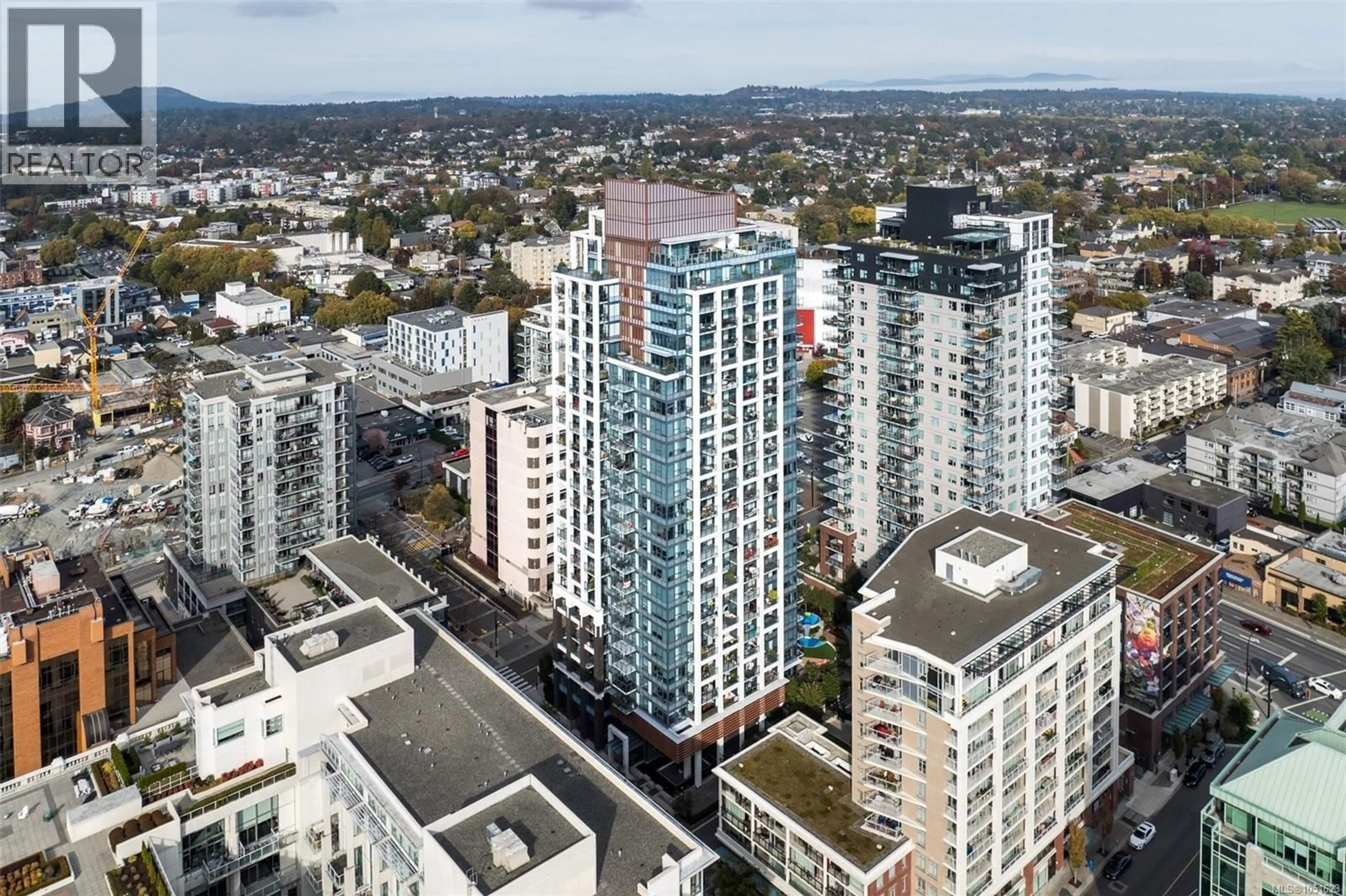 A pic from outside/outdoor area/front of a property/back of a property/a pic from drone, city buildings view from balcony for 804 - 777 HERALD STREET, Victoria British Columbia V9T0C7