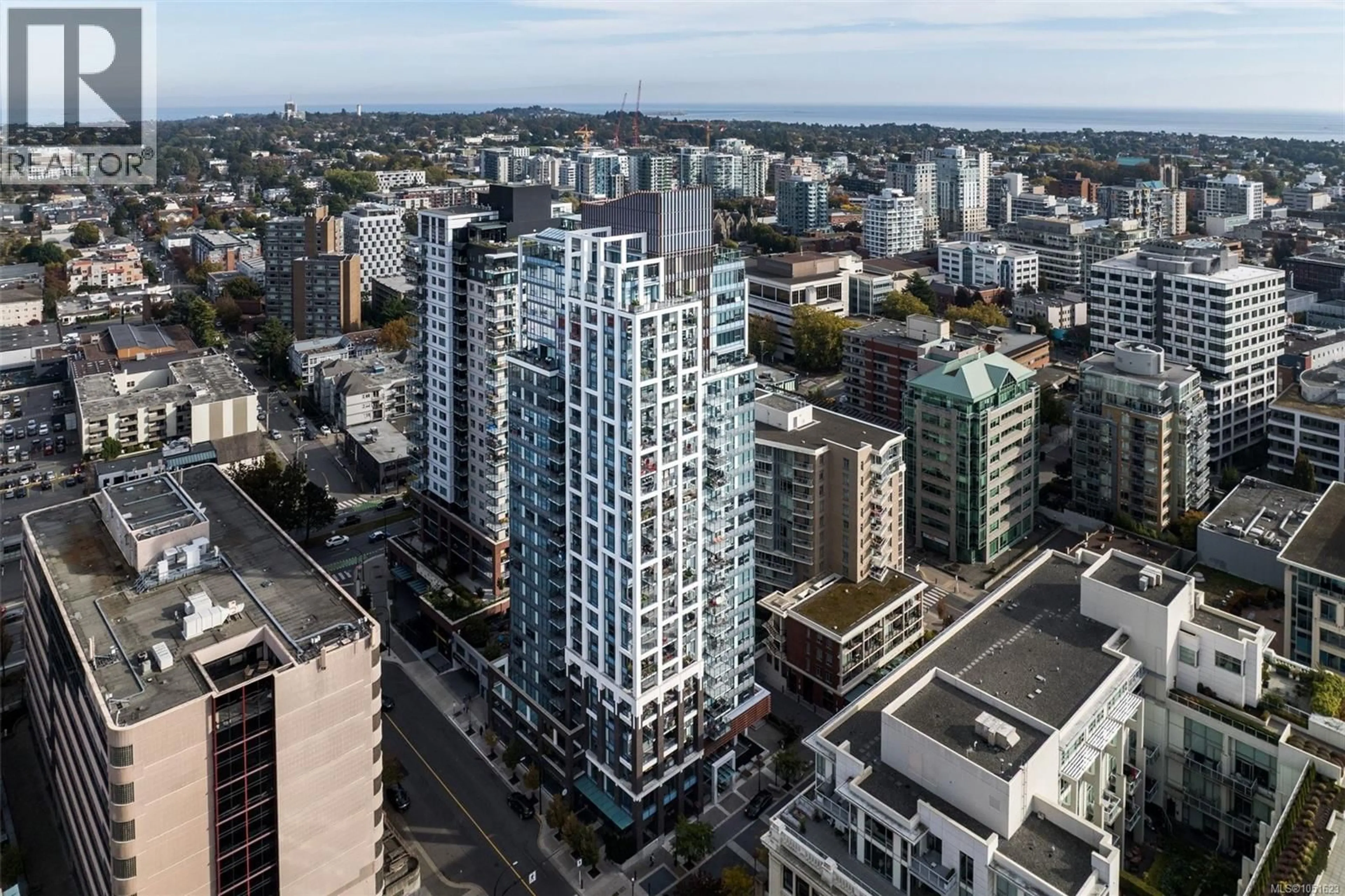 A pic from outside/outdoor area/front of a property/back of a property/a pic from drone, city buildings view from balcony for 804 - 777 HERALD STREET, Victoria British Columbia V9T0C7
