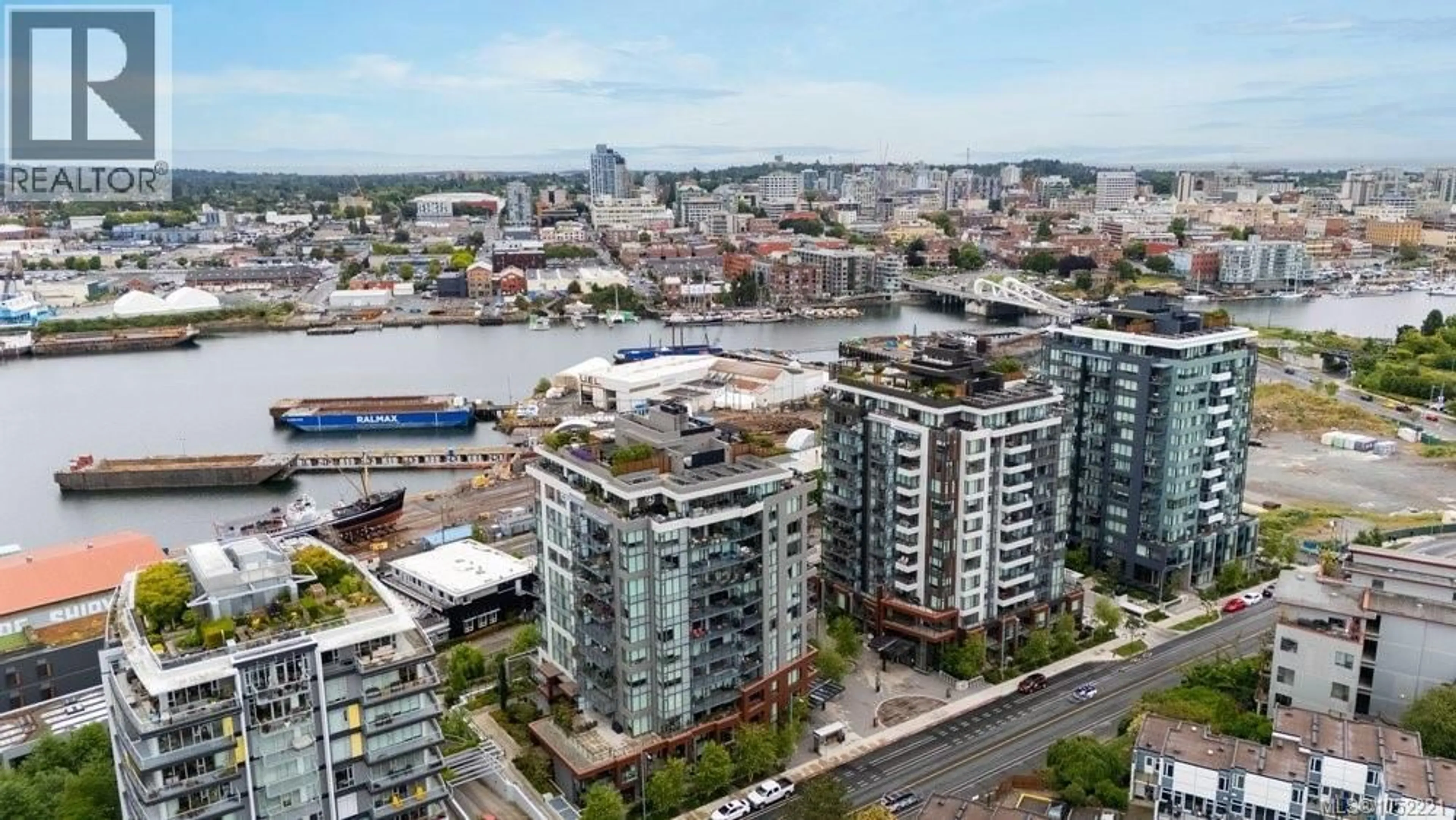 A pic from outside/outdoor area/front of a property/back of a property/a pic from drone, city buildings view from balcony for 409 - 369 TYEE ROAD, Victoria British Columbia V9A0B6