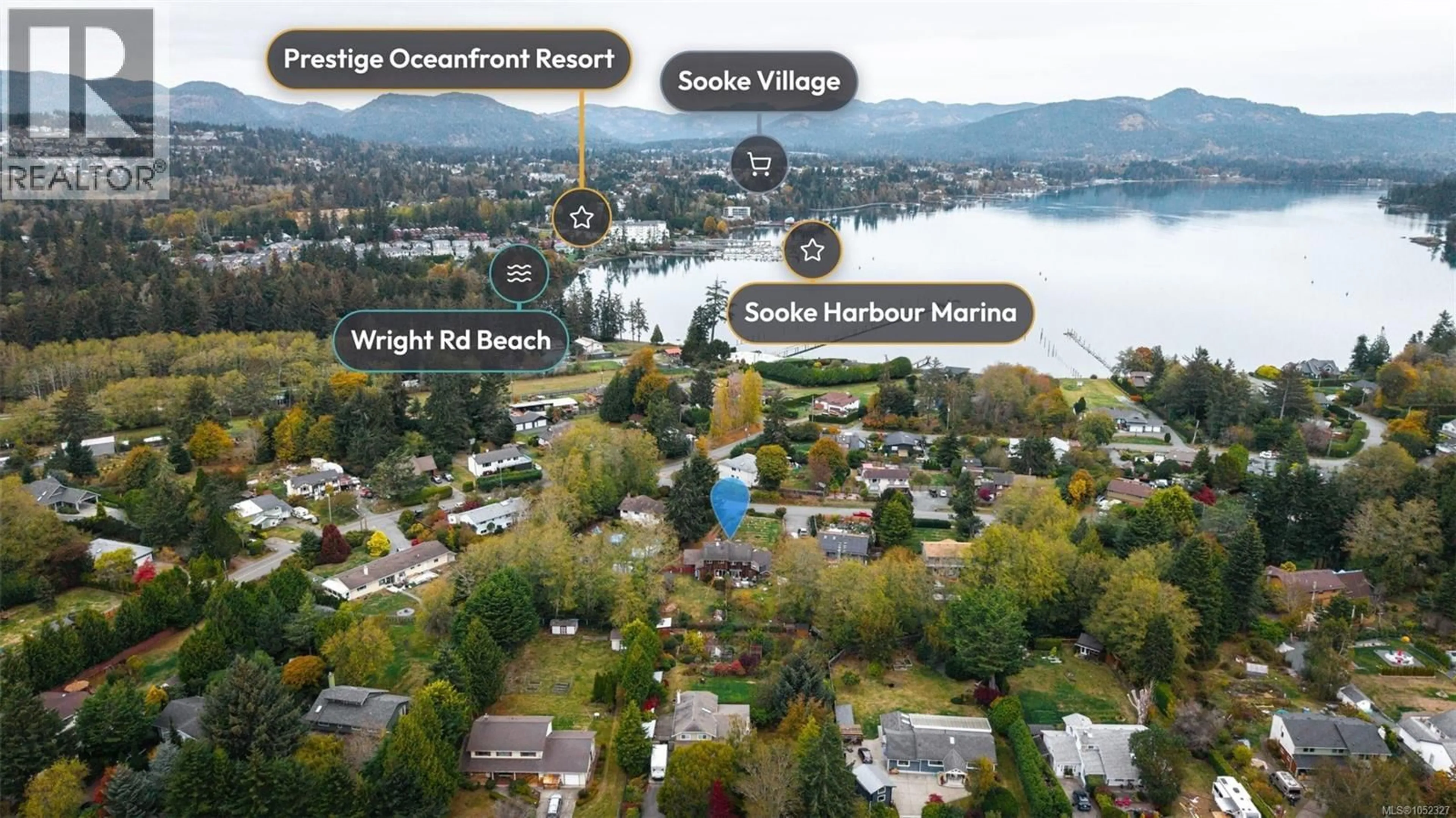 A pic from outside/outdoor area/front of a property/back of a property/a pic from drone, water/lake/river/ocean view for 1602 ONEILL ROAD, Sooke British Columbia V9Z0T5