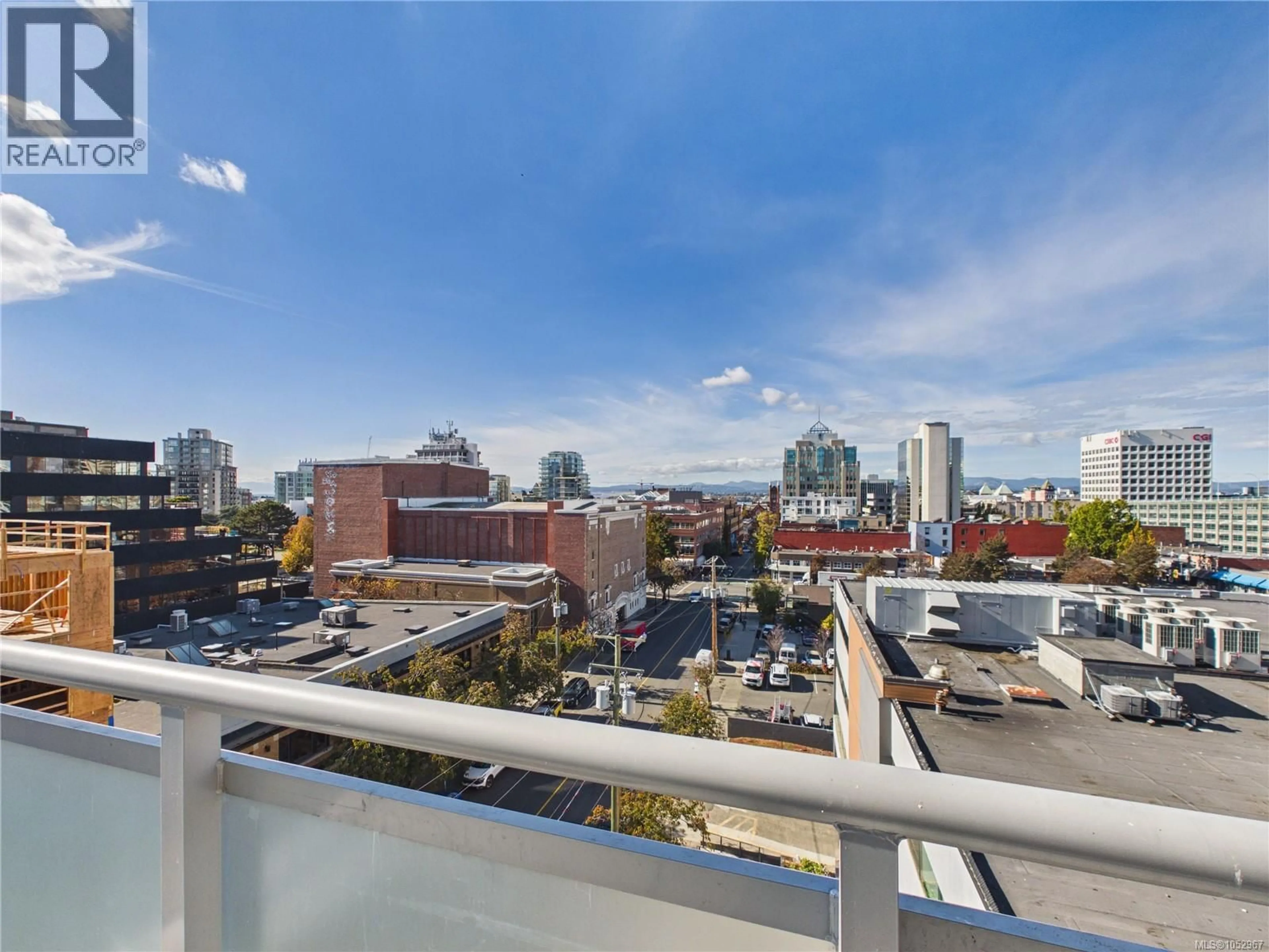 Balcony in the apartment, city buildings view from balcony for 709 - 838 BROUGHTON STREET, Victoria British Columbia V8W1E4