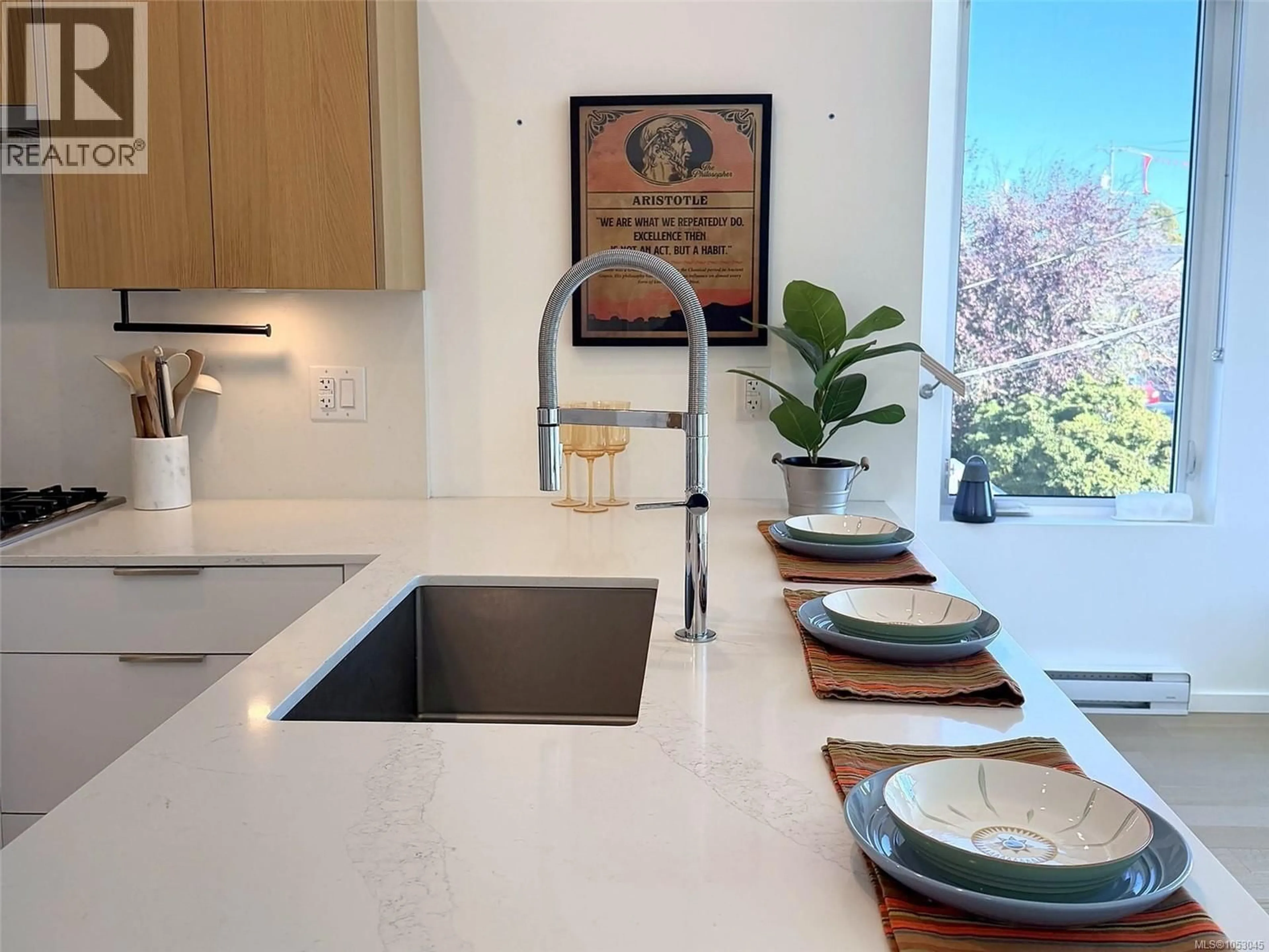 Contemporary kitchen, ceramic/tile floor for 105 - 1720 FAIRFIELD ROAD, Victoria British Columbia V8S1G3