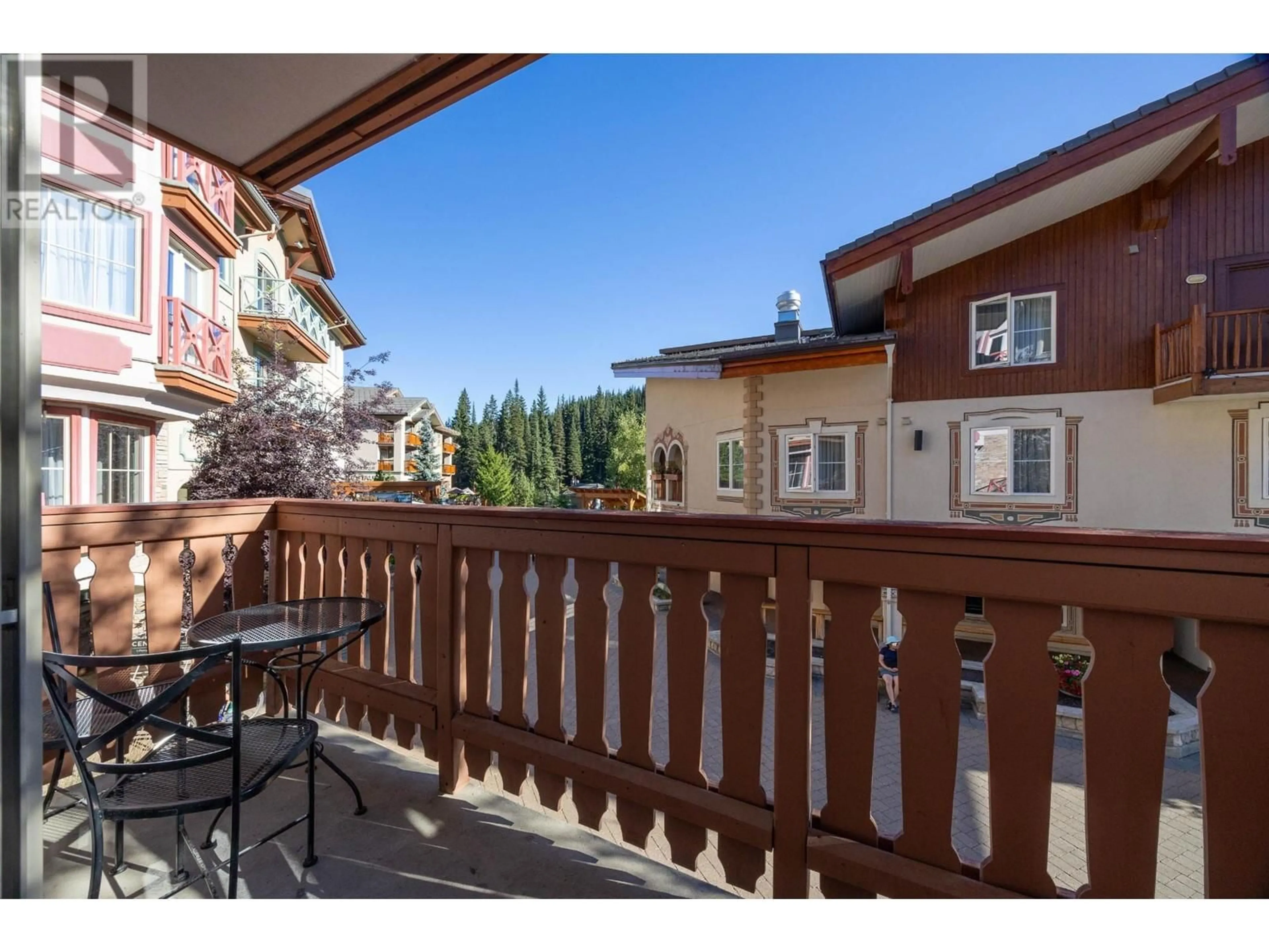 Balcony in the apartment, the fenced backyard for 3250 VILLAGE Way Unit# 1207D, Sun Peaks British Columbia V0E5N0