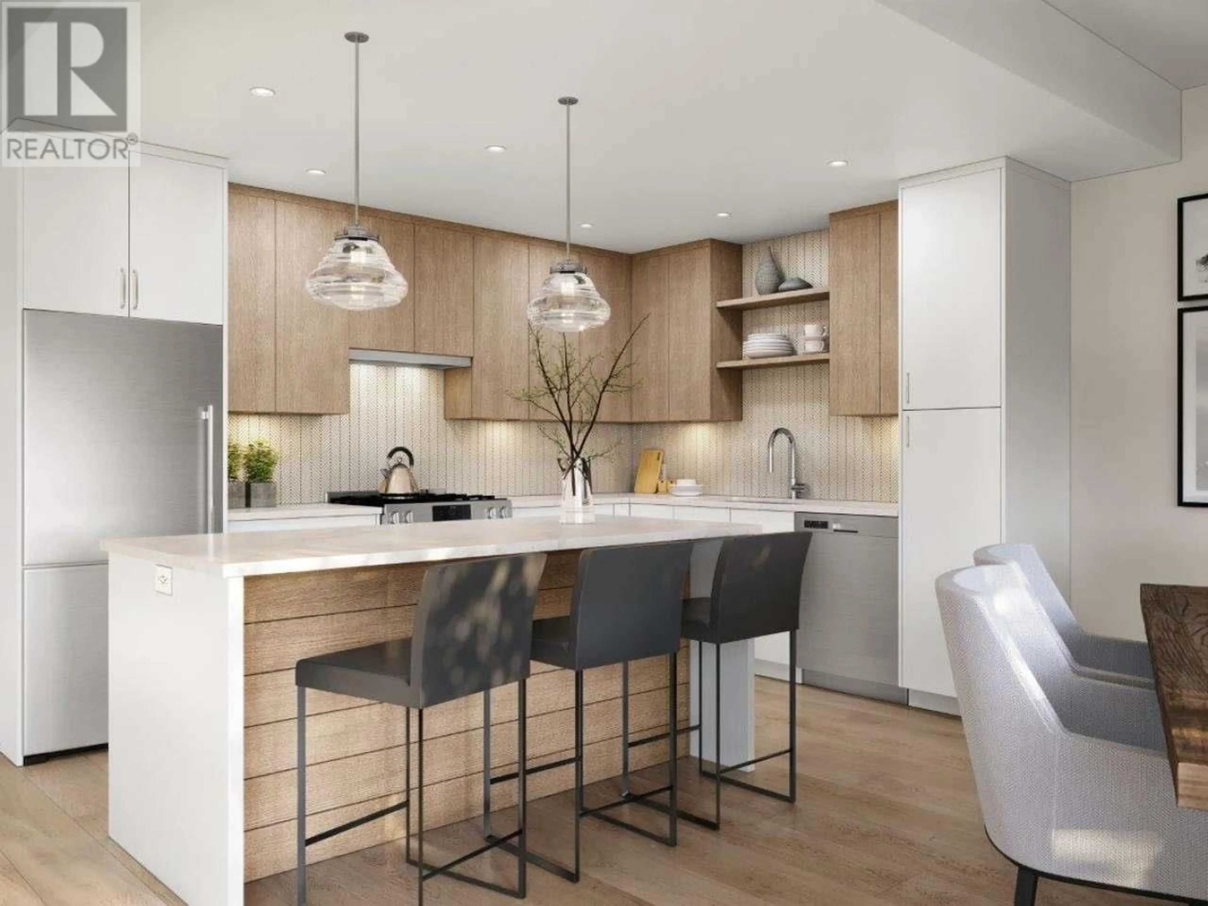 Contemporary kitchen, wood/laminate floor for 201-7020 TOFINO STREET, Powell River British Columbia