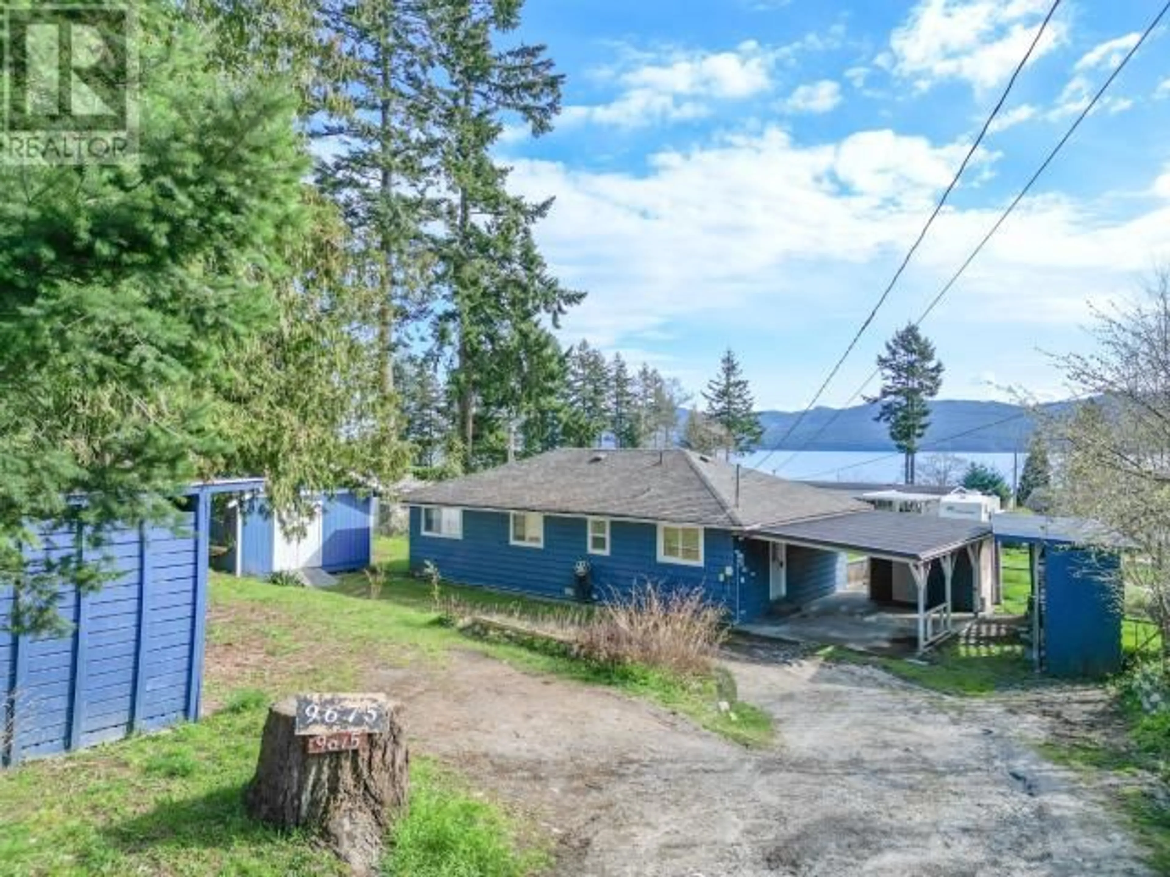 A pic from outside/outdoor area/front of a property/back of a property/a pic from drone, water/lake/river/ocean view for 9675 HIGHWAY 101, Powell River British Columbia V8A0J6