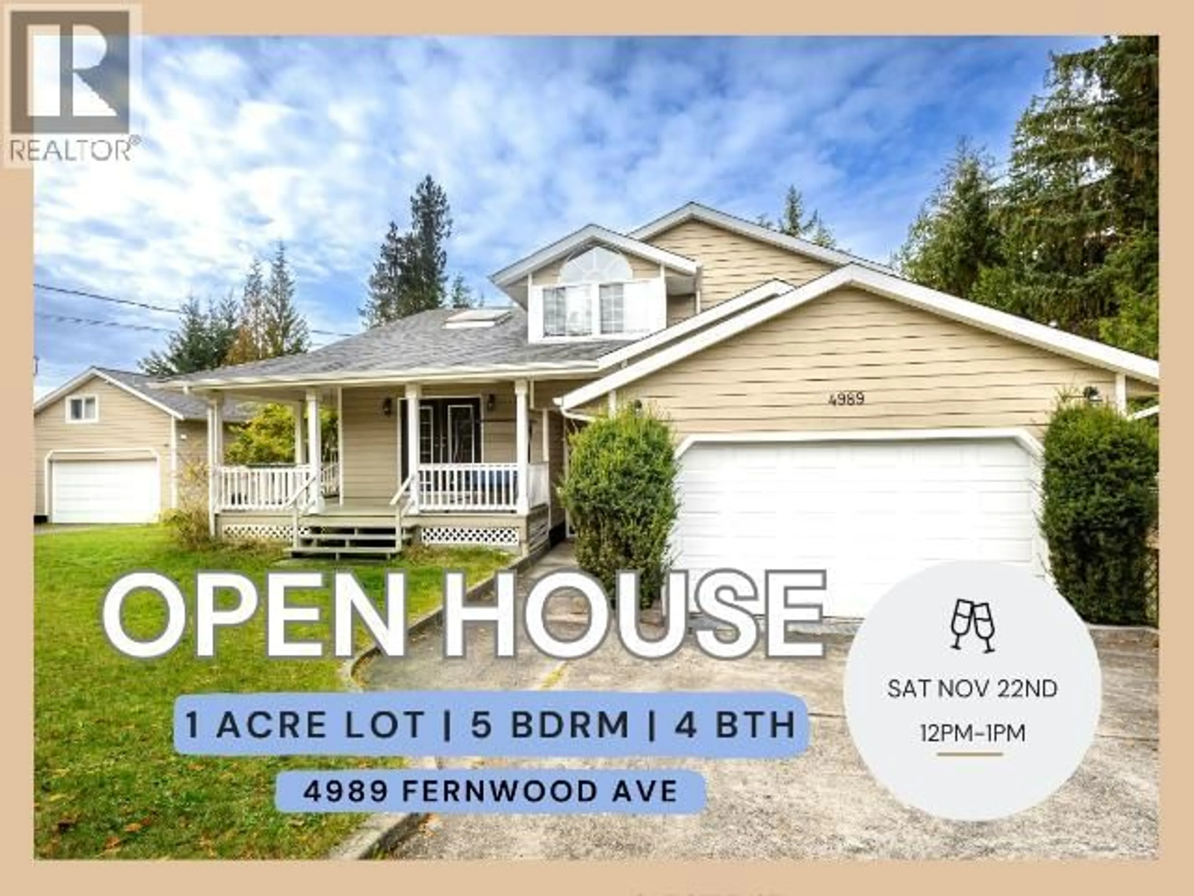 Home with vinyl exterior material, street for 4989 FERNWOOD AVE, Powell River British Columbia V8A3L9