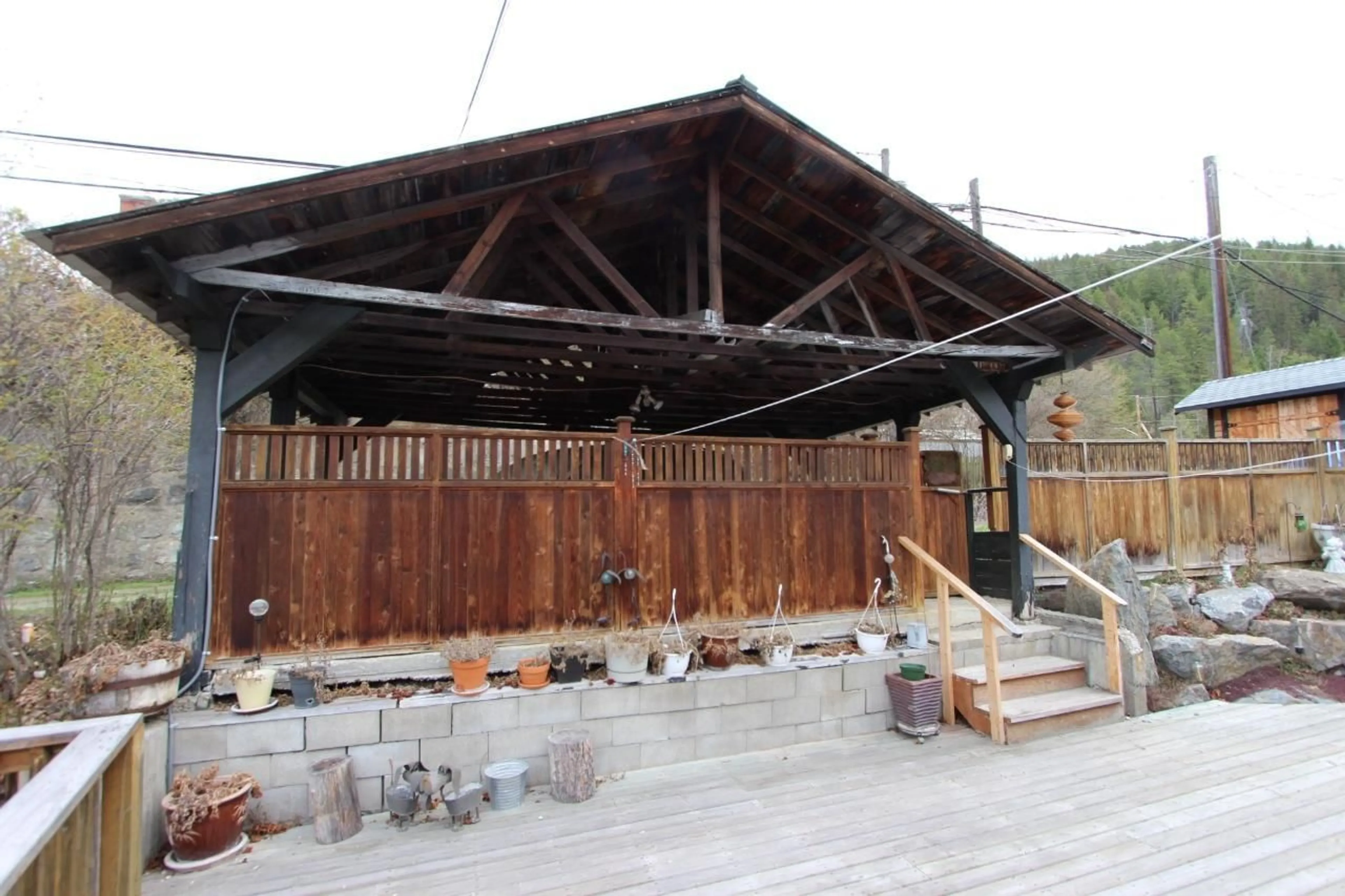 Patio, the fenced backyard for 314 COPPER Avenue, Greenwood British Columbia V0G1J0