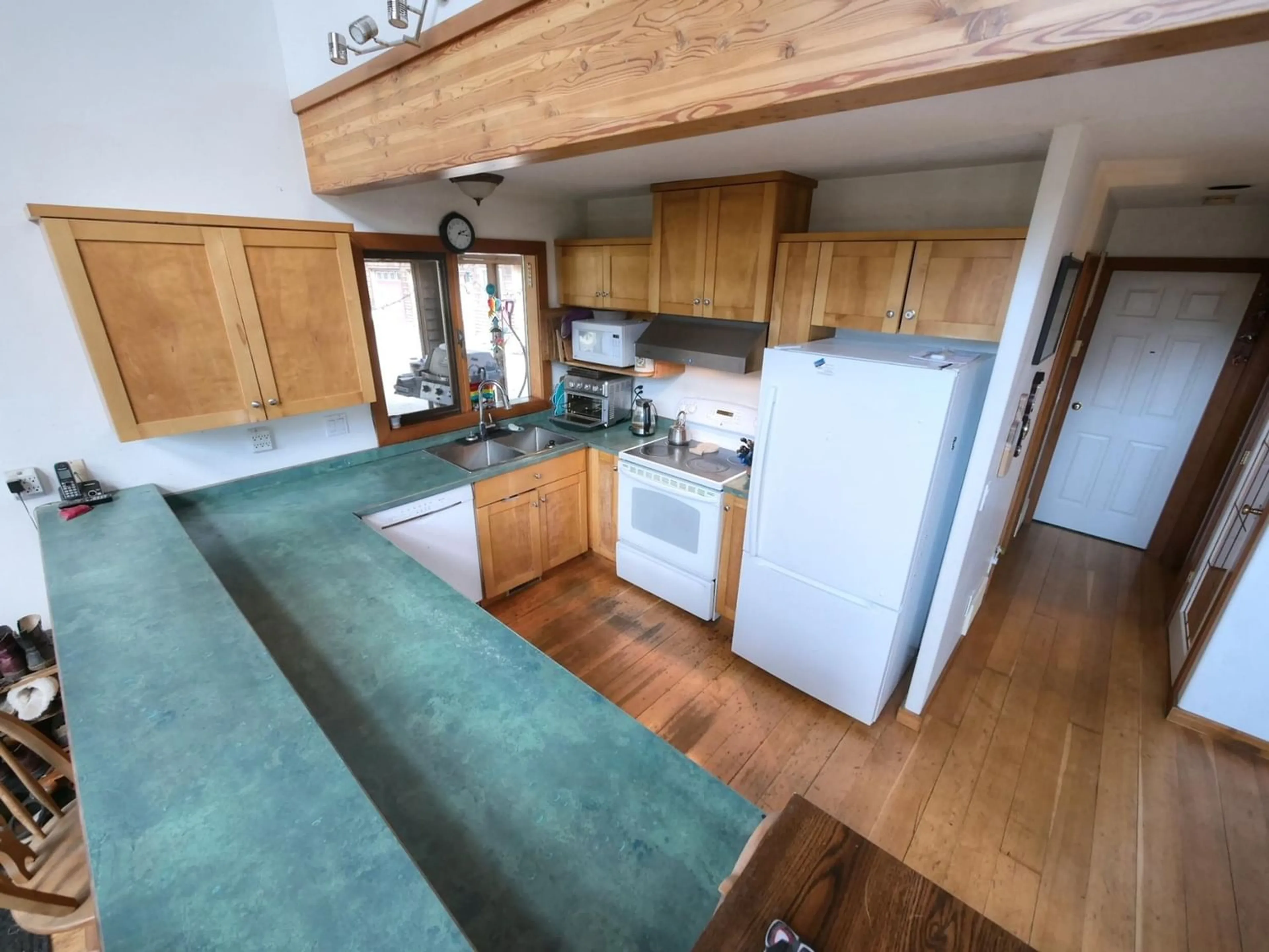 Kitchen, wood floors, cottage for 2960 UPPER SLOCAN PARK Road, Slocan Park British Columbia V0G2E0