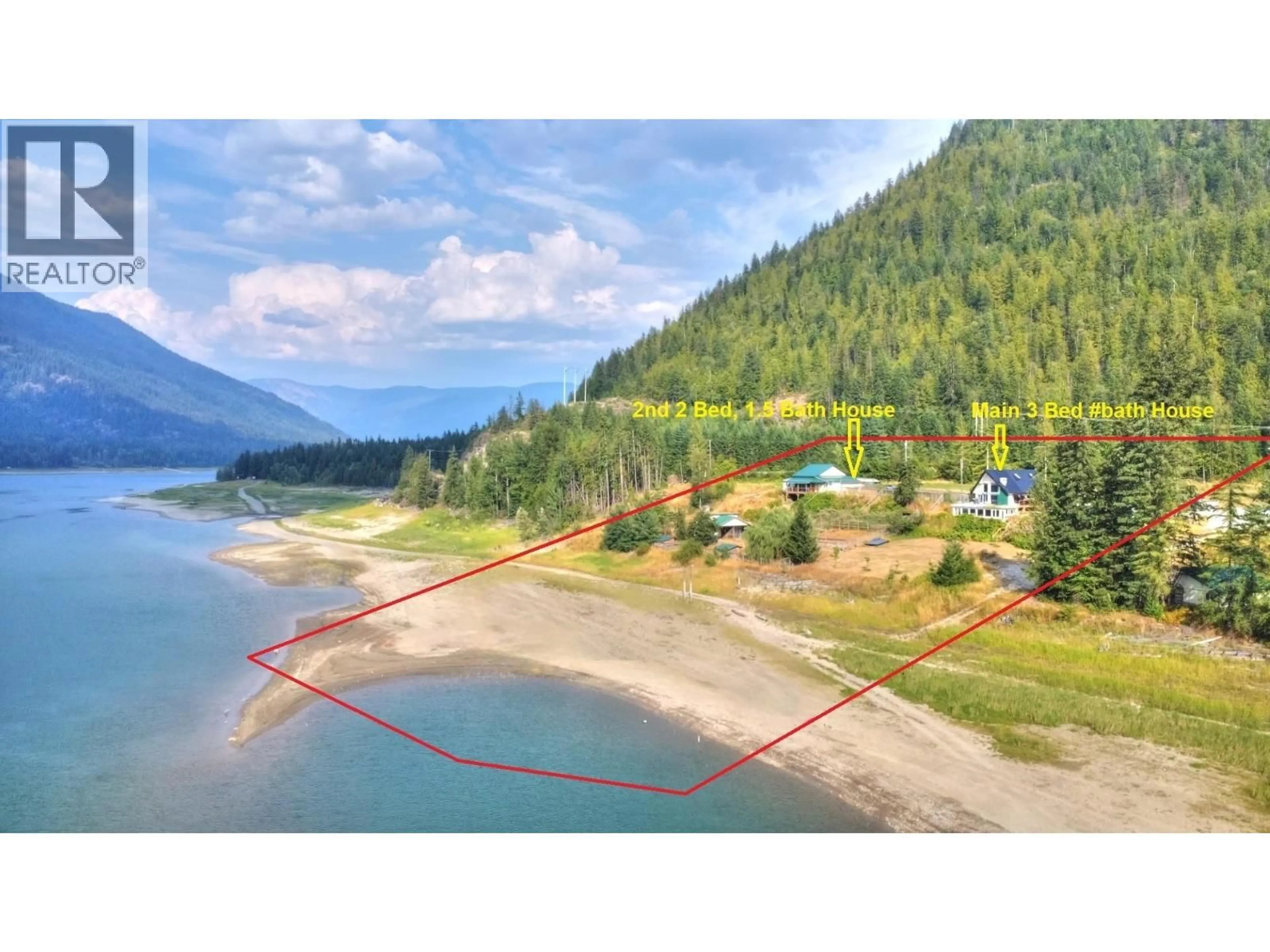 A pic from outside/outdoor area/front of a property/back of a property/a pic from drone, water/lake/river/ocean view for 4008 ARROW PARK FRONTAGE ROAD, Arrow Park British Columbia V0G1R1