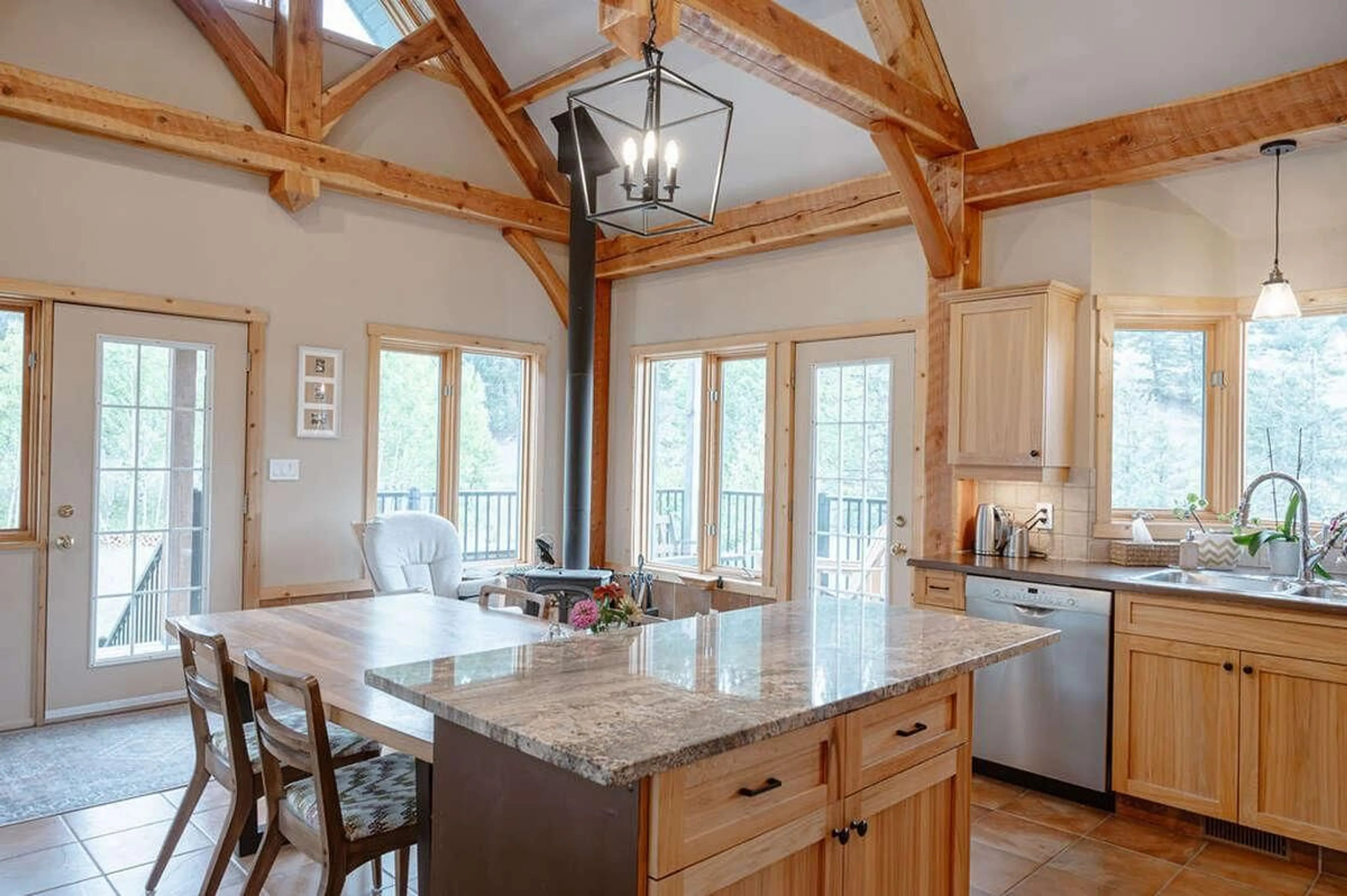 Rustic kitchen, wood floors, cottage for 3928 HOULGRAVE Road, Invermere British Columbia V0A1K5