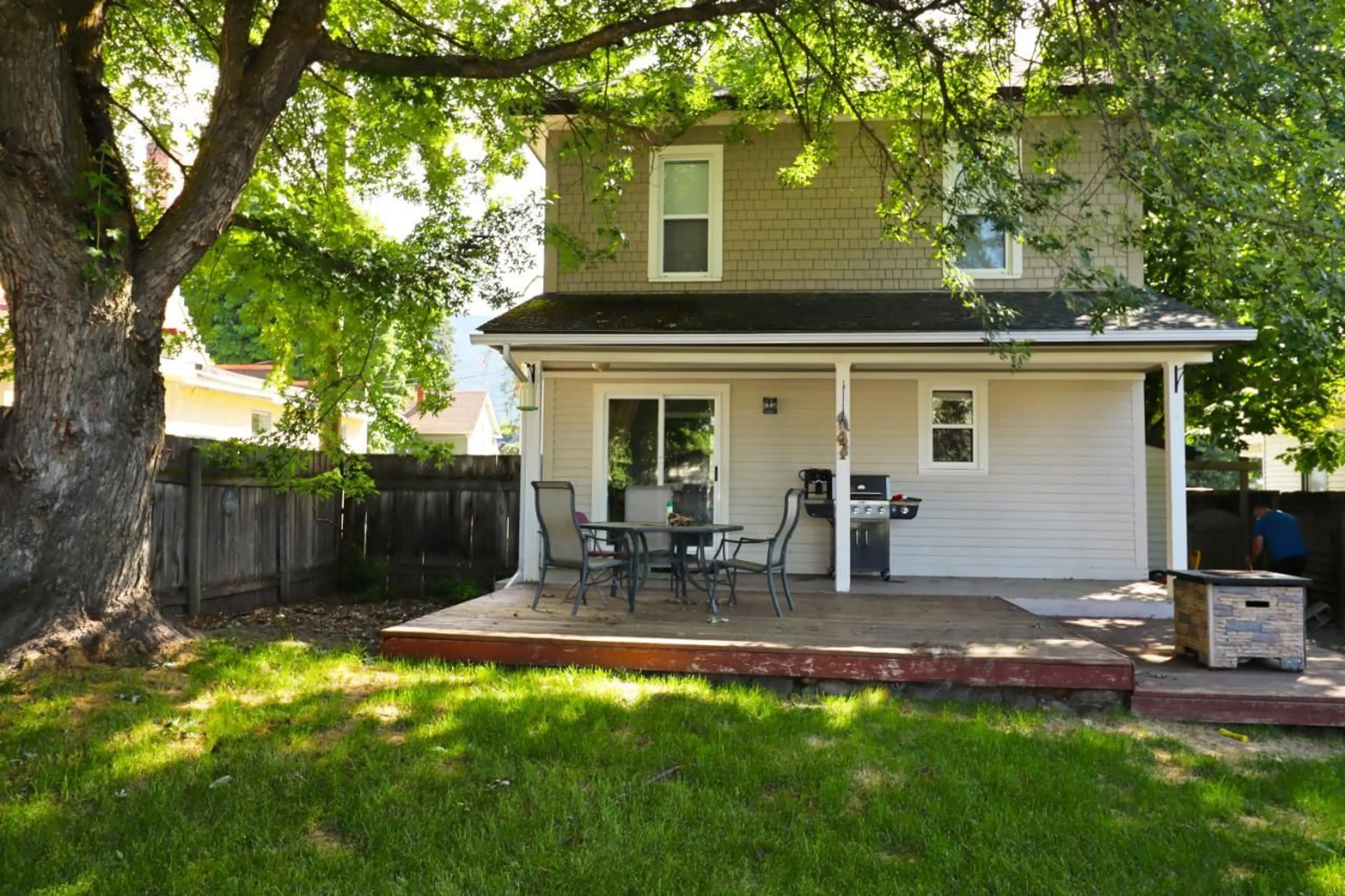 Patio, the fenced backyard for 7357 9TH Street, Grand Forks British Columbia V0H1H0