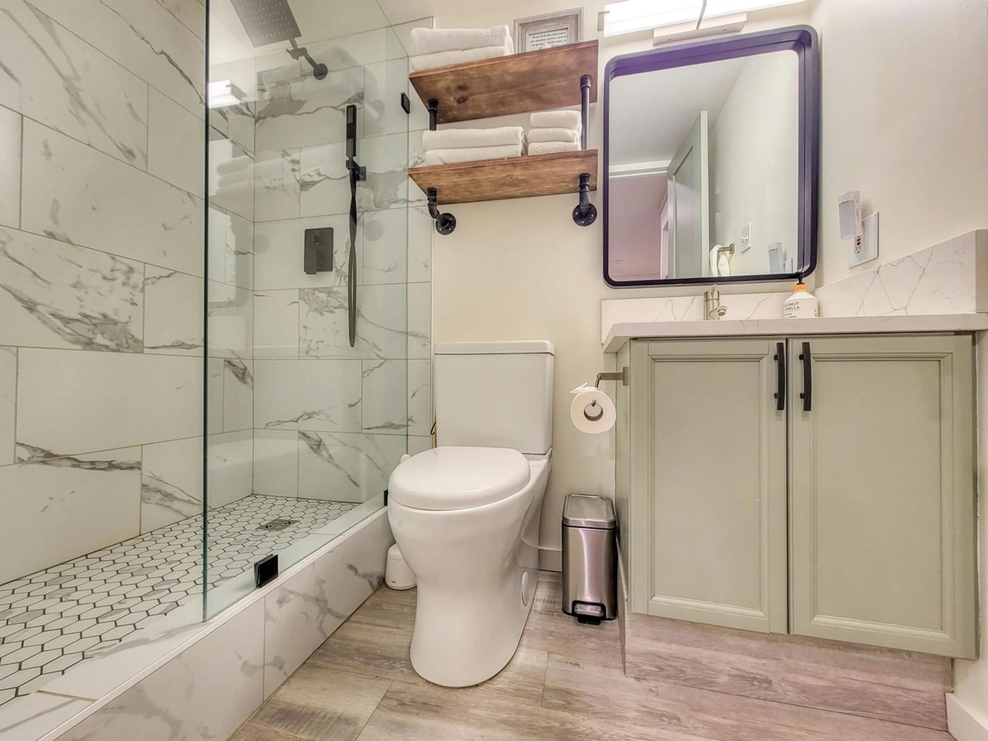 Contemporary bathroom, wood floors for 2035 PANORAMA Drive Unit# 201, Panorama British Columbia V0A1T0