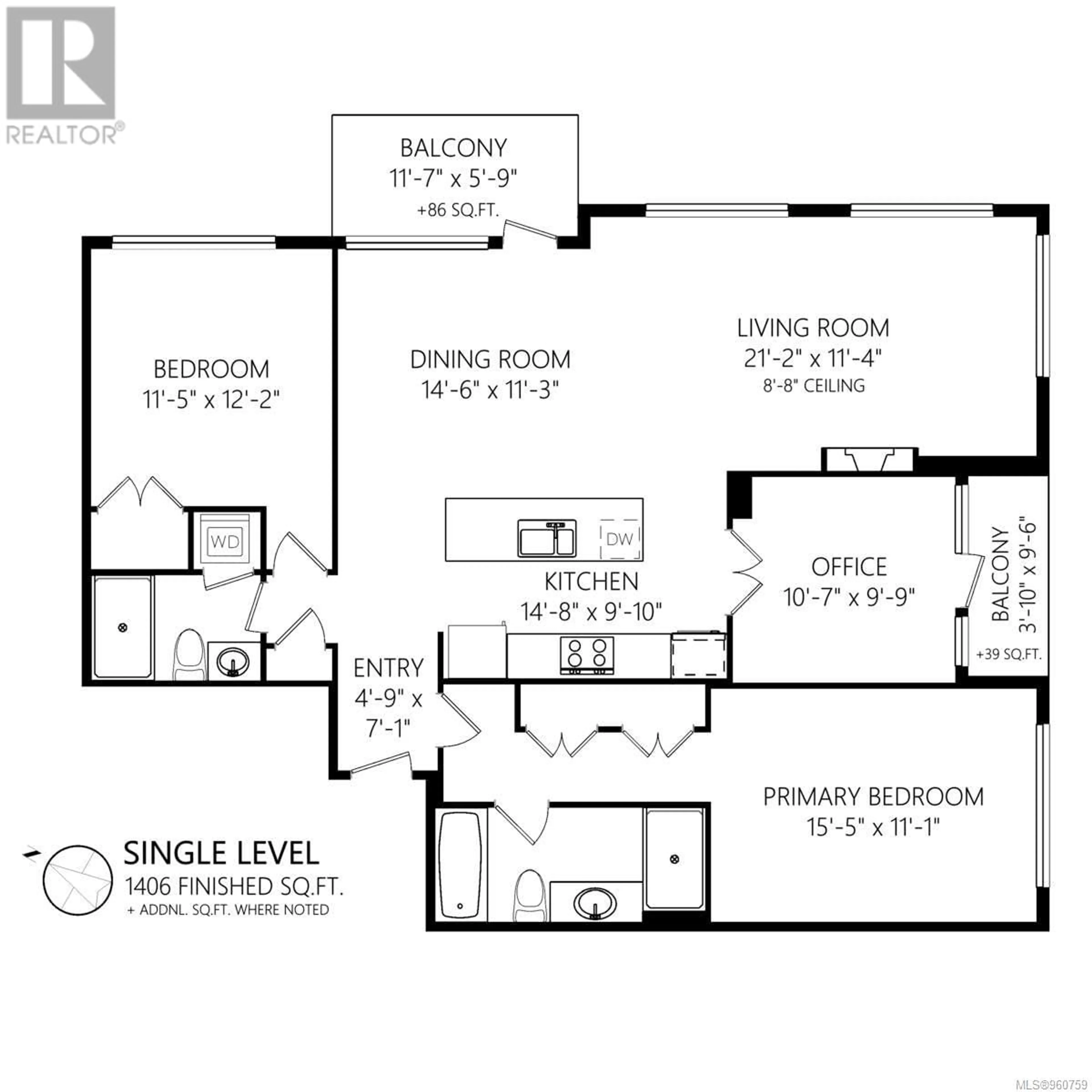 Floor plan for 1501 788 Humboldt St, Victoria British Columbia V8W4A2