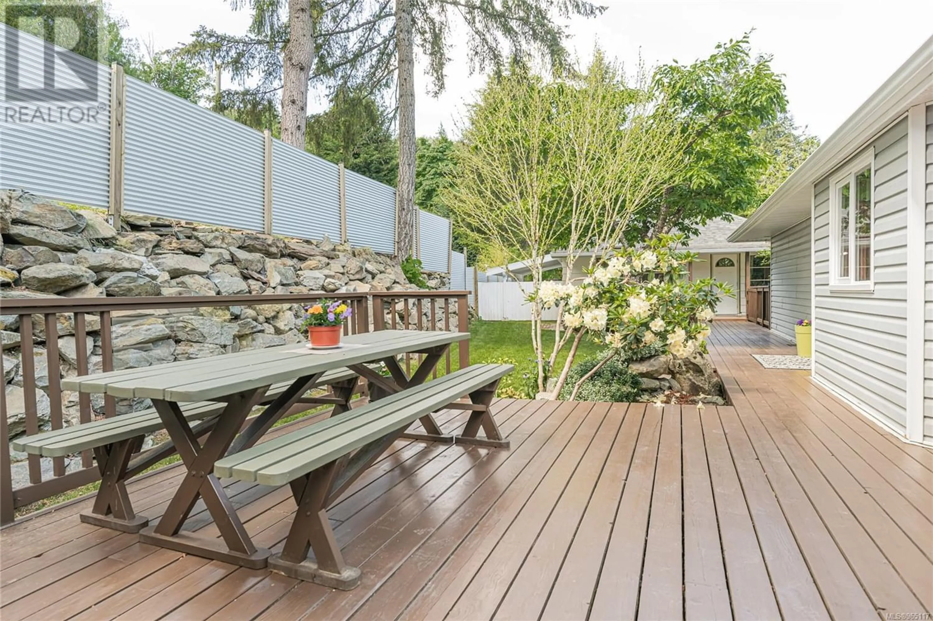 Patio, the fenced backyard for 141 Cranberry Rd, Salt Spring British Columbia V8K2G8