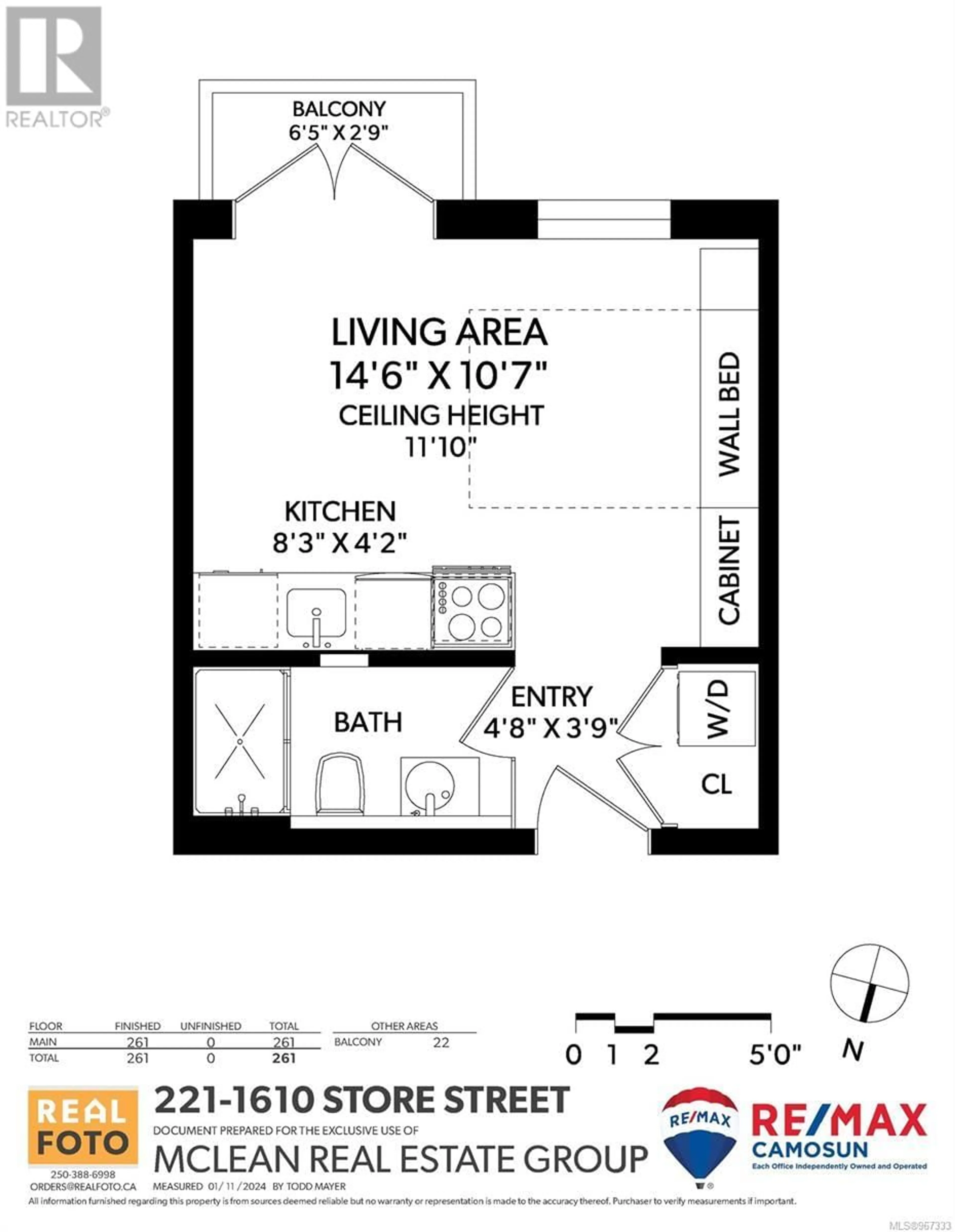 Floor plan for 221 1610 Store St, Victoria British Columbia V8W0E3