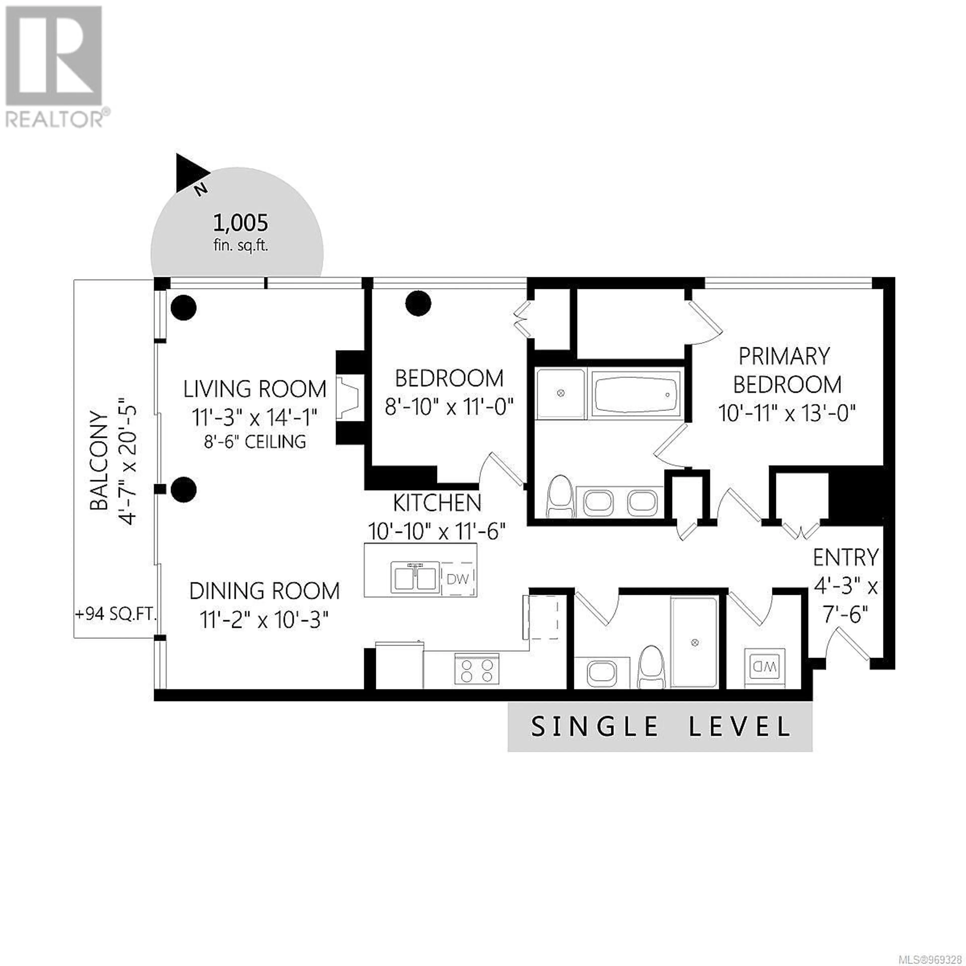 Floor plan for 1502 707 Courtney St, Victoria British Columbia V8W0A9