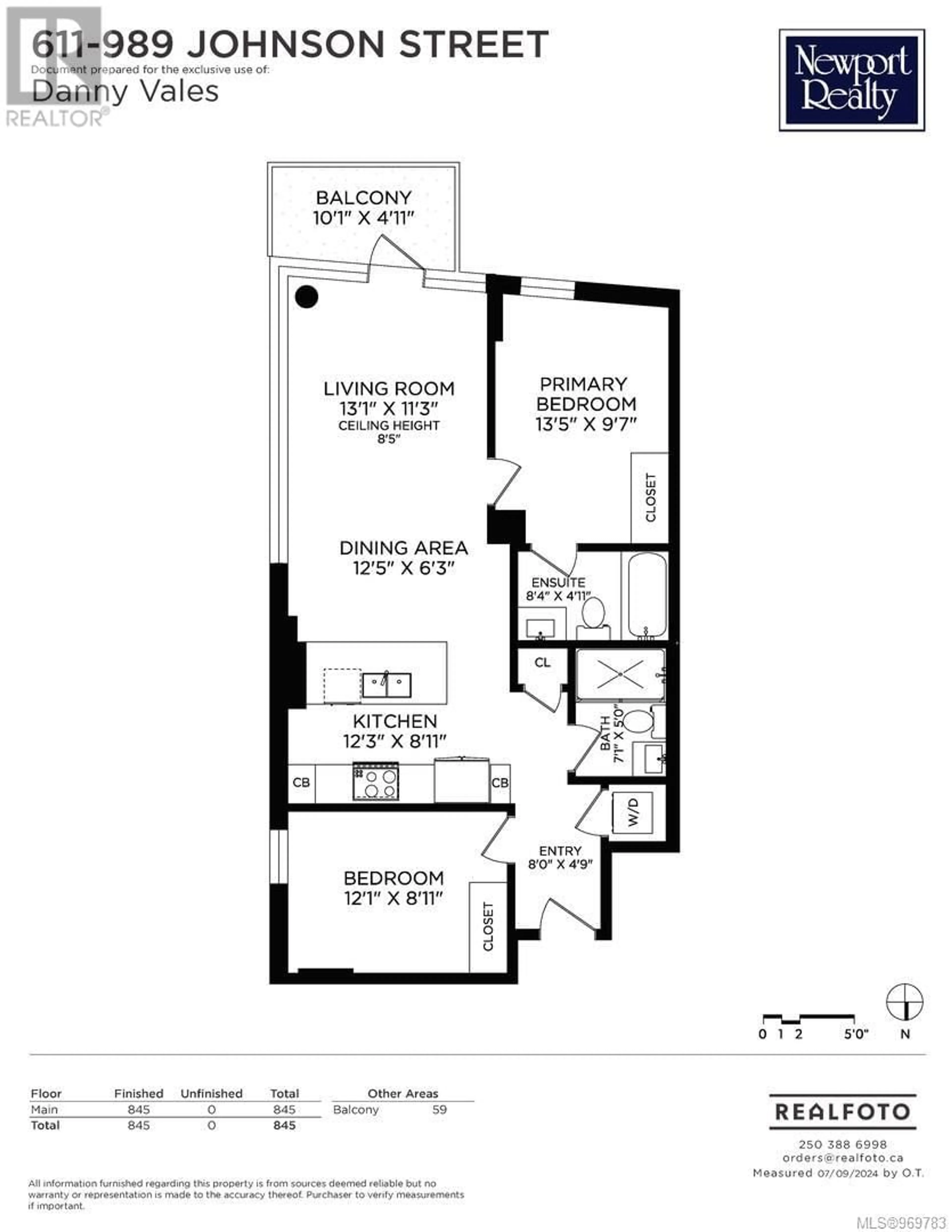 Floor plan for 611 989 Johnson St, Victoria British Columbia V8V3N4
