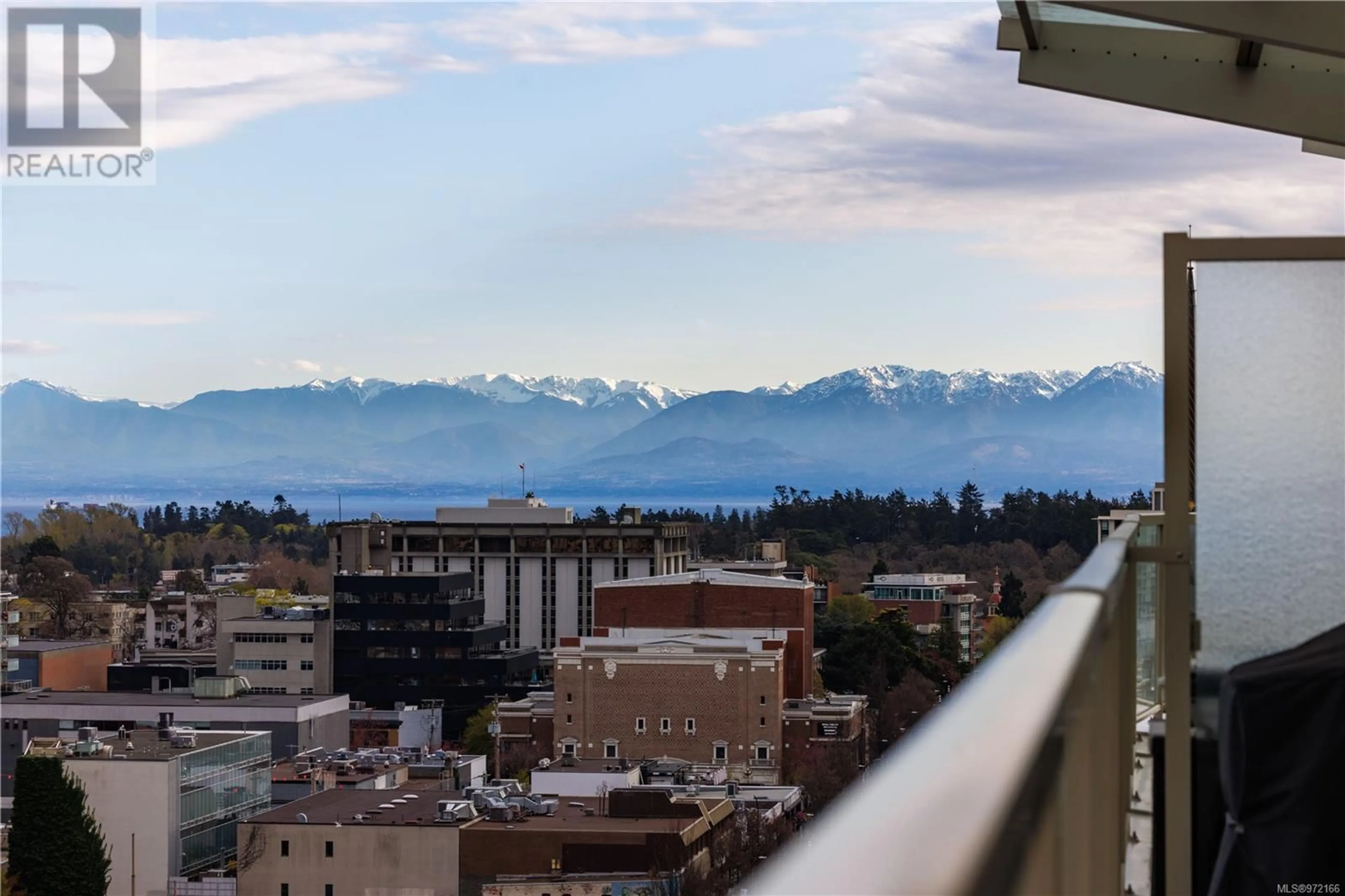 Balcony in the apartment, the view of mountain for 1502 760 Johnson St, Victoria British Columbia V8W1N1