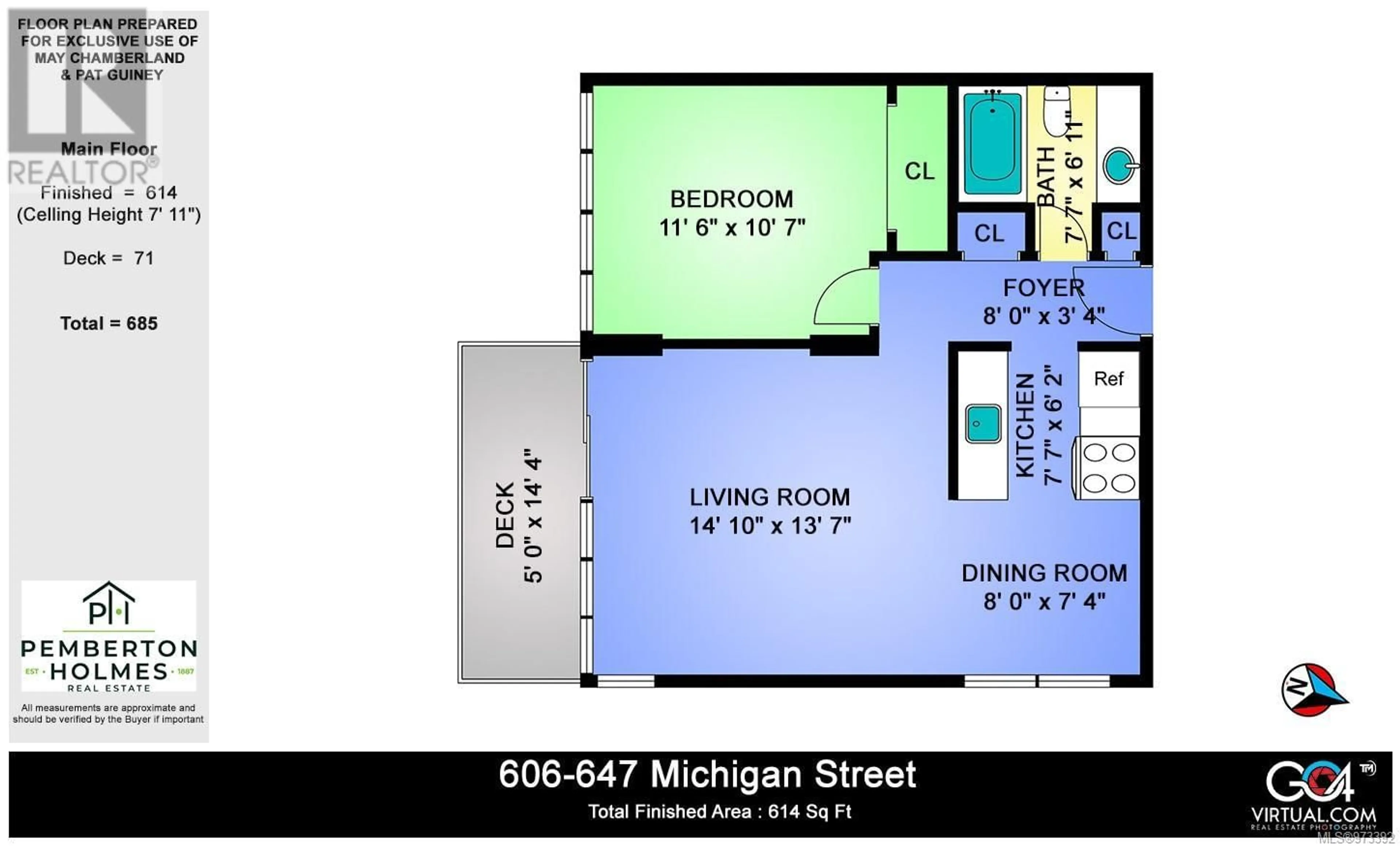 Floor plan for 606 647 Michigan St, Victoria British Columbia V8V1S9