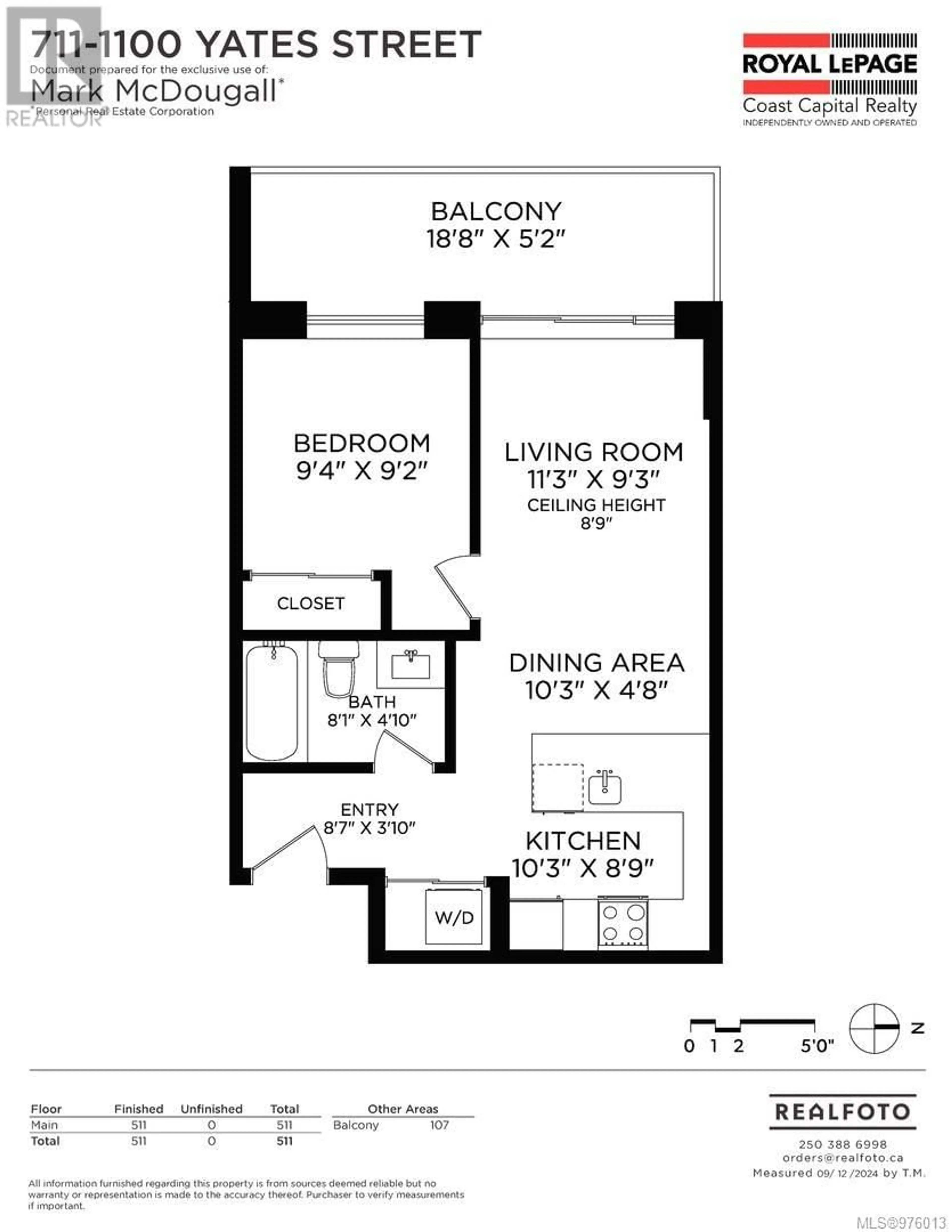 Floor plan for 711 1100 Yates St, Victoria British Columbia V8V3M8