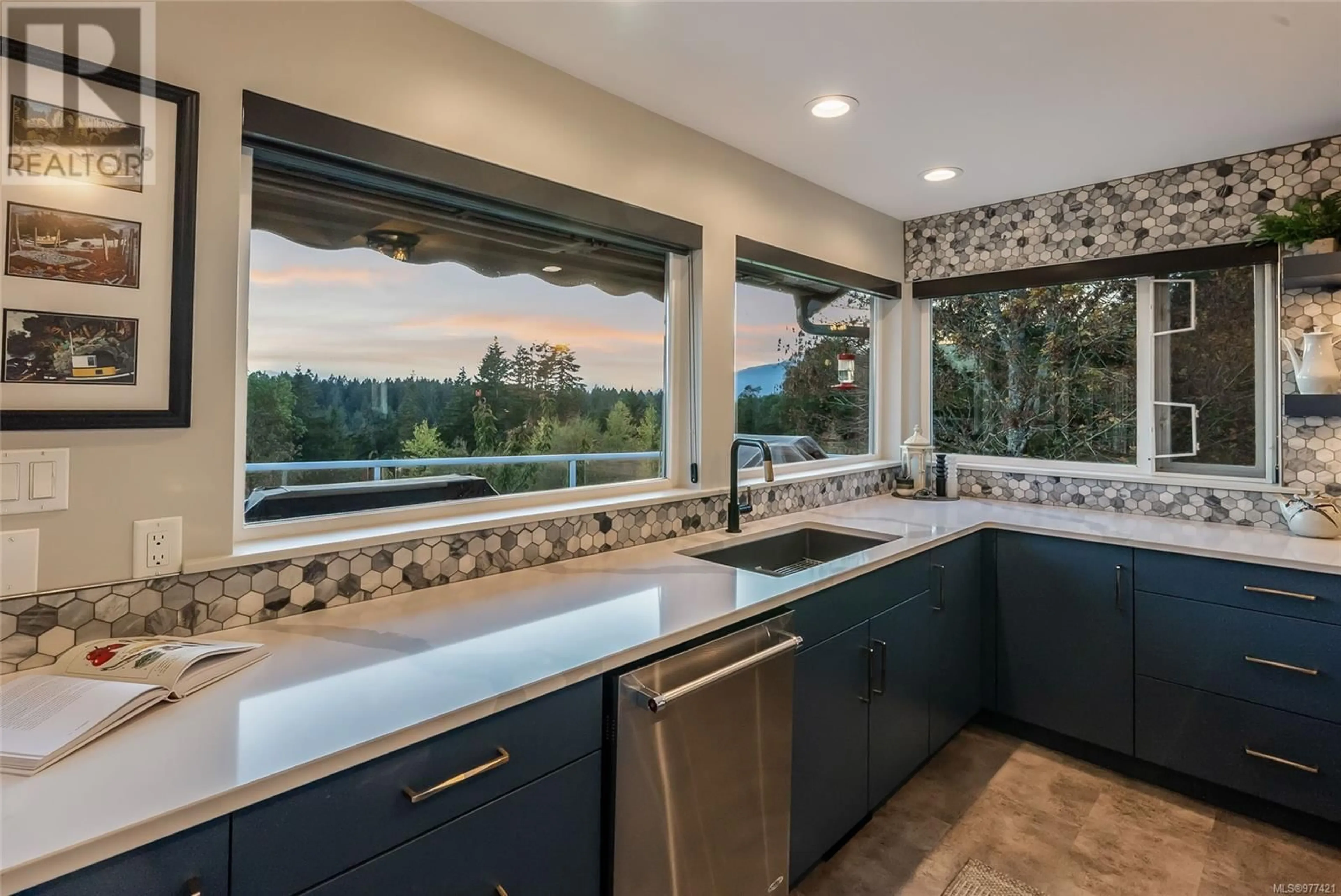 Contemporary kitchen, ceramic floors, mountain for 7329 Alberta Pl, Duncan British Columbia V9L5W8